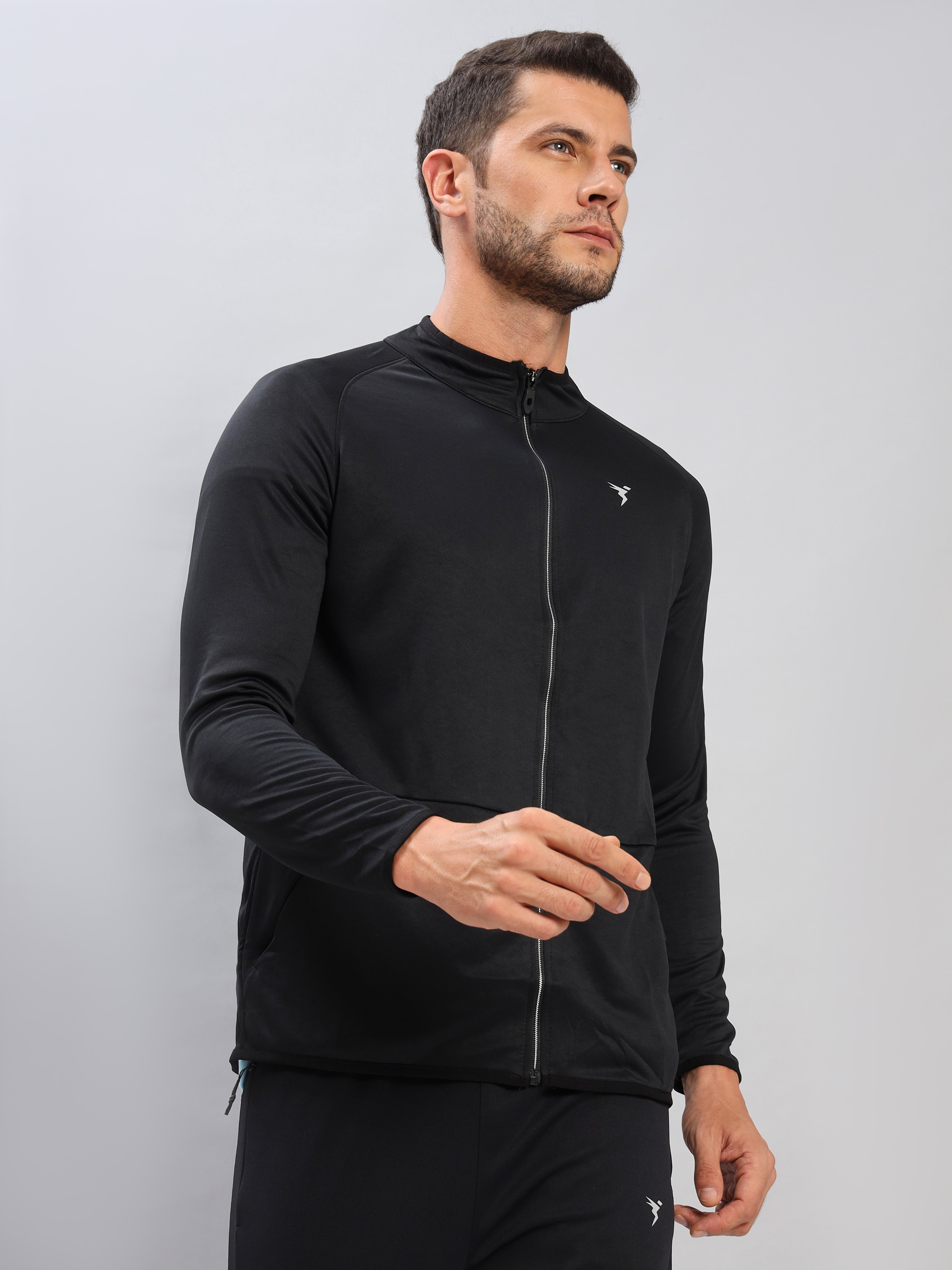 Technosport Men Black Knitted active odour-free Men Solid Hi-Neck Full Open Zip Jacket (1)
