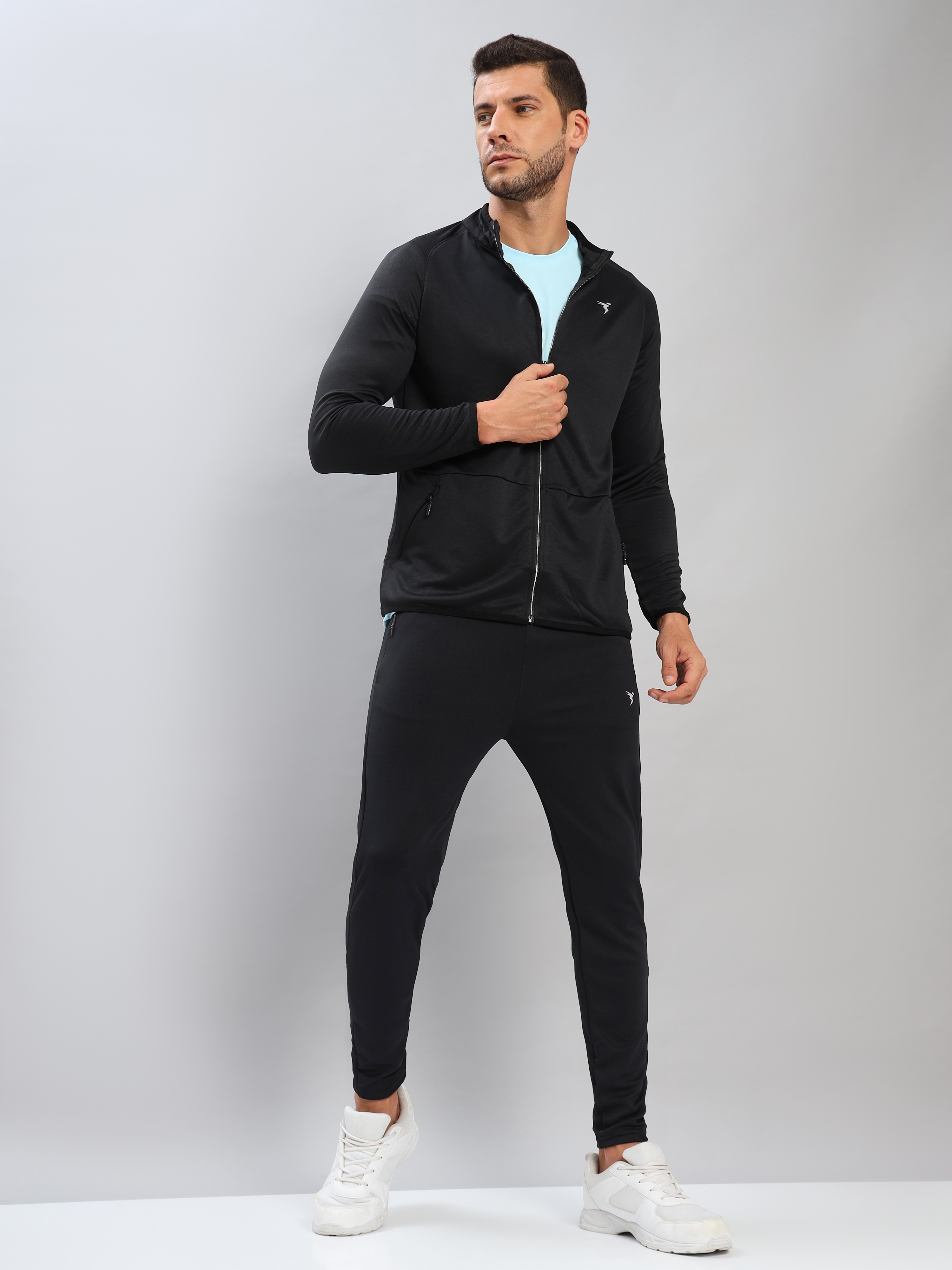 Technosport Men Black Knitted active odour-free Men Solid Hi-Neck Full Open Zip Jacket (4)