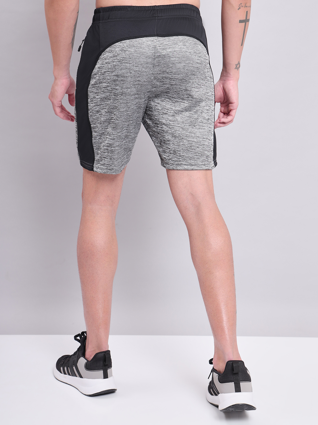 Technosport Men Black Melange Self Designed Mid Rise Antimicrobial Slim Fit Sports Shorts  (2)
