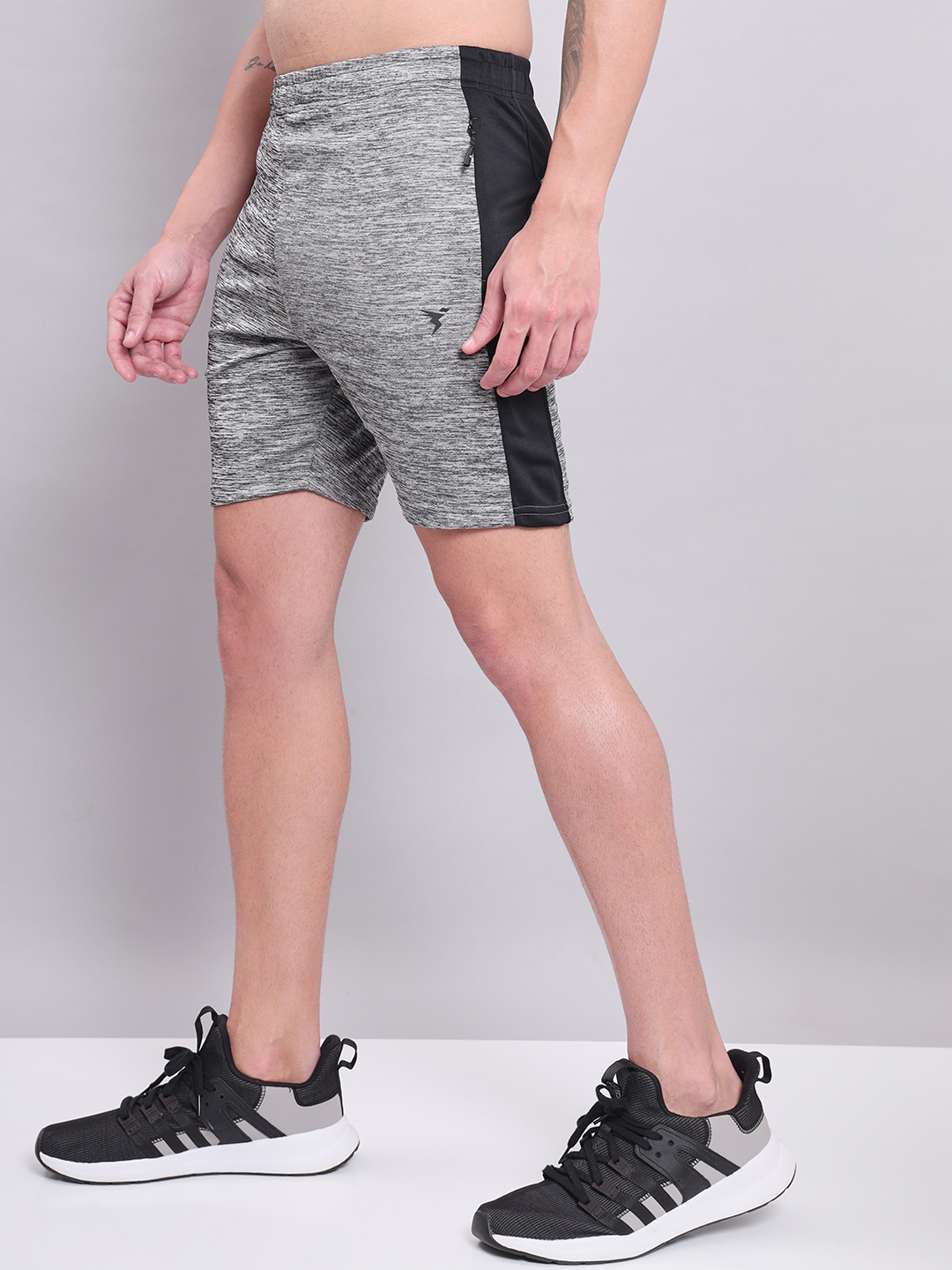 Technosport Men Black Melange Self Designed Mid Rise Antimicrobial Slim Fit Sports Shorts  (3)