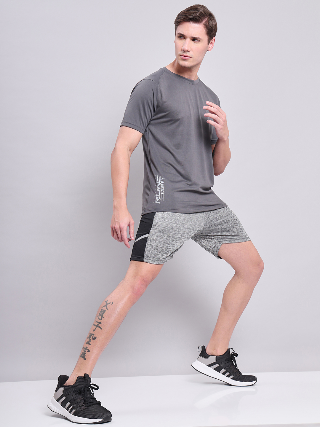 Technosport Men Black Melange Self Designed Mid Rise Antimicrobial Slim Fit Sports Shorts  (5)