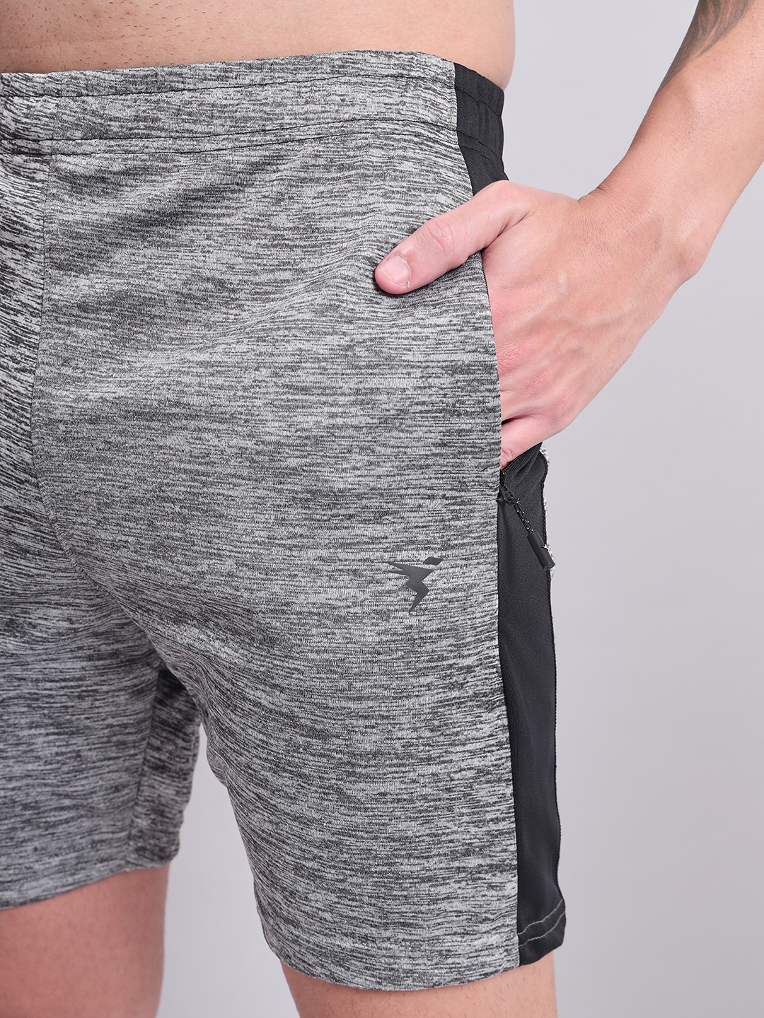 Technosport Men Black Melange Self Designed Mid Rise Antimicrobial Slim Fit Sports Shorts  (6)