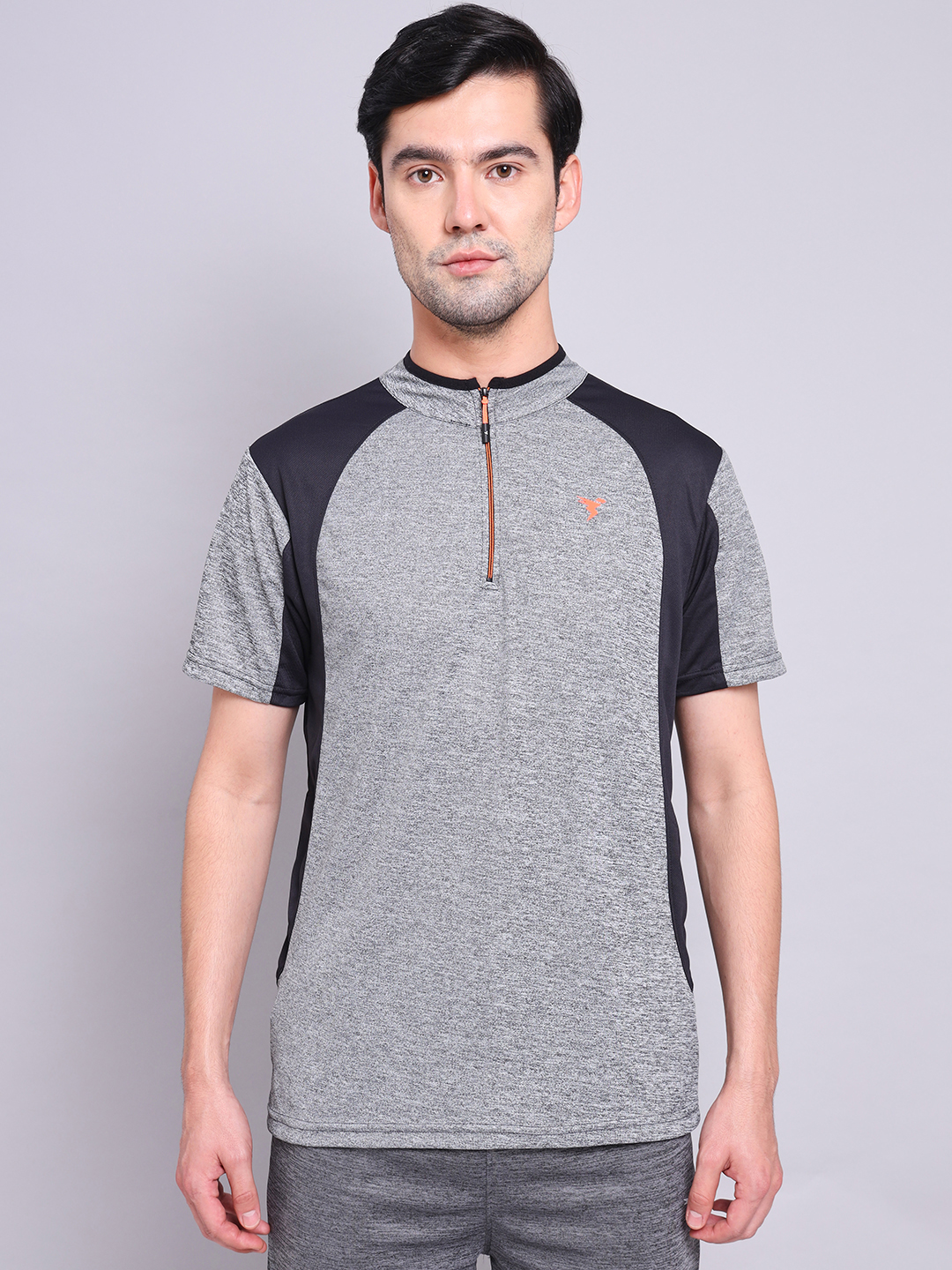 Technosport Men Black Melange T-Neck Half Sleeves T-Shirts (1)