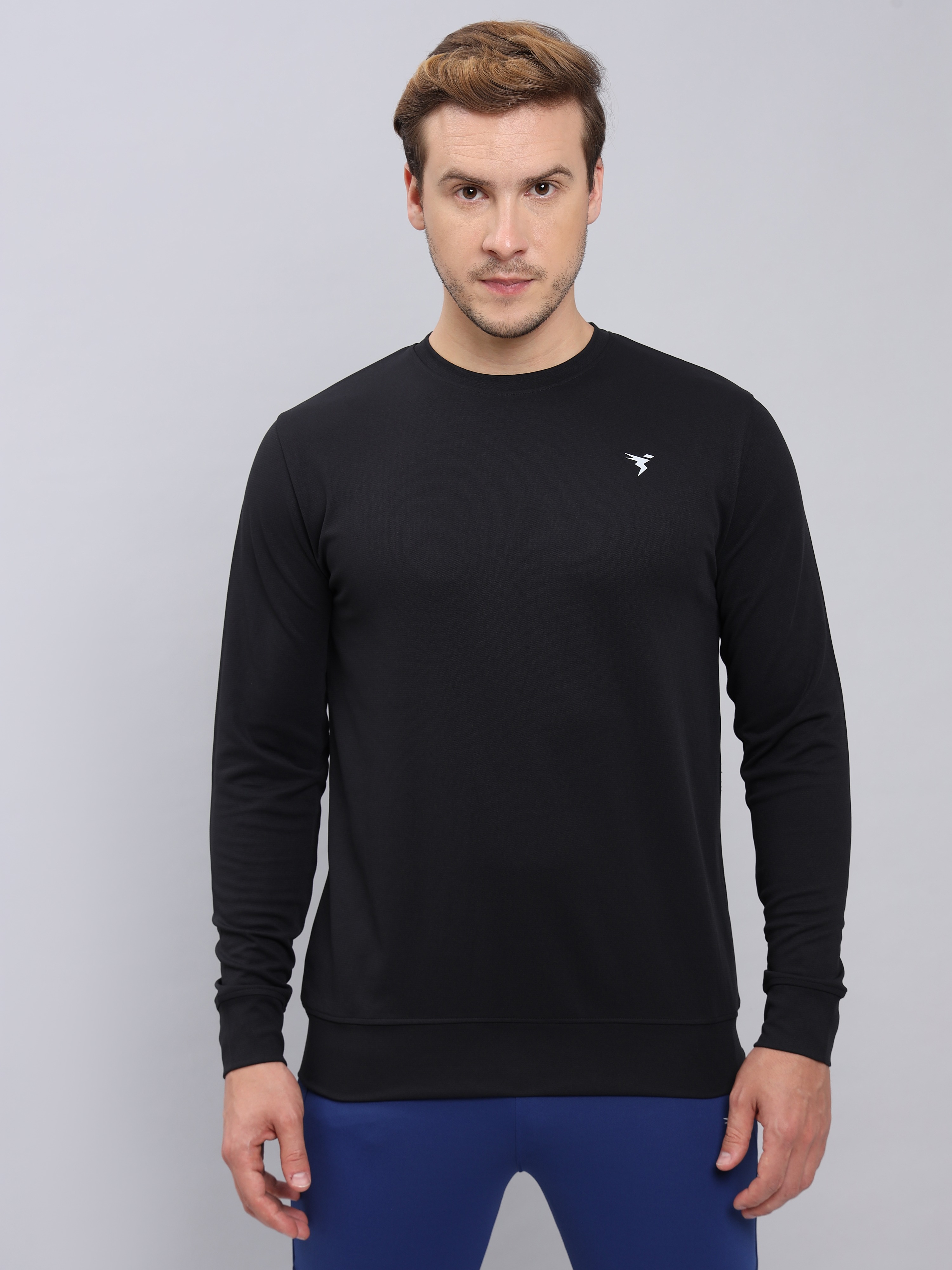 Technosport Men Black Solid Crewneck Long Sleeves Round Neck Sweatshirt (1)