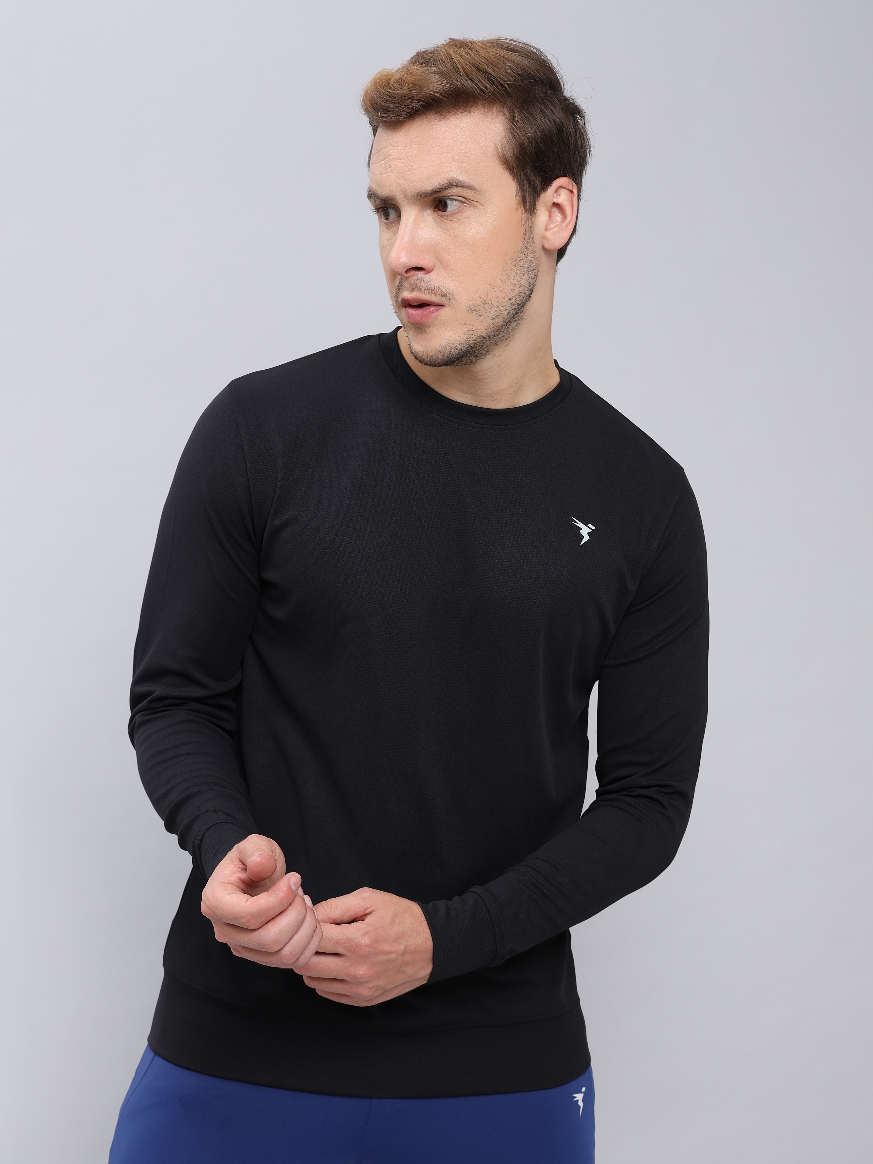 Technosport Men Black Solid Crewneck Long Sleeves Round Neck Sweatshirt (4)