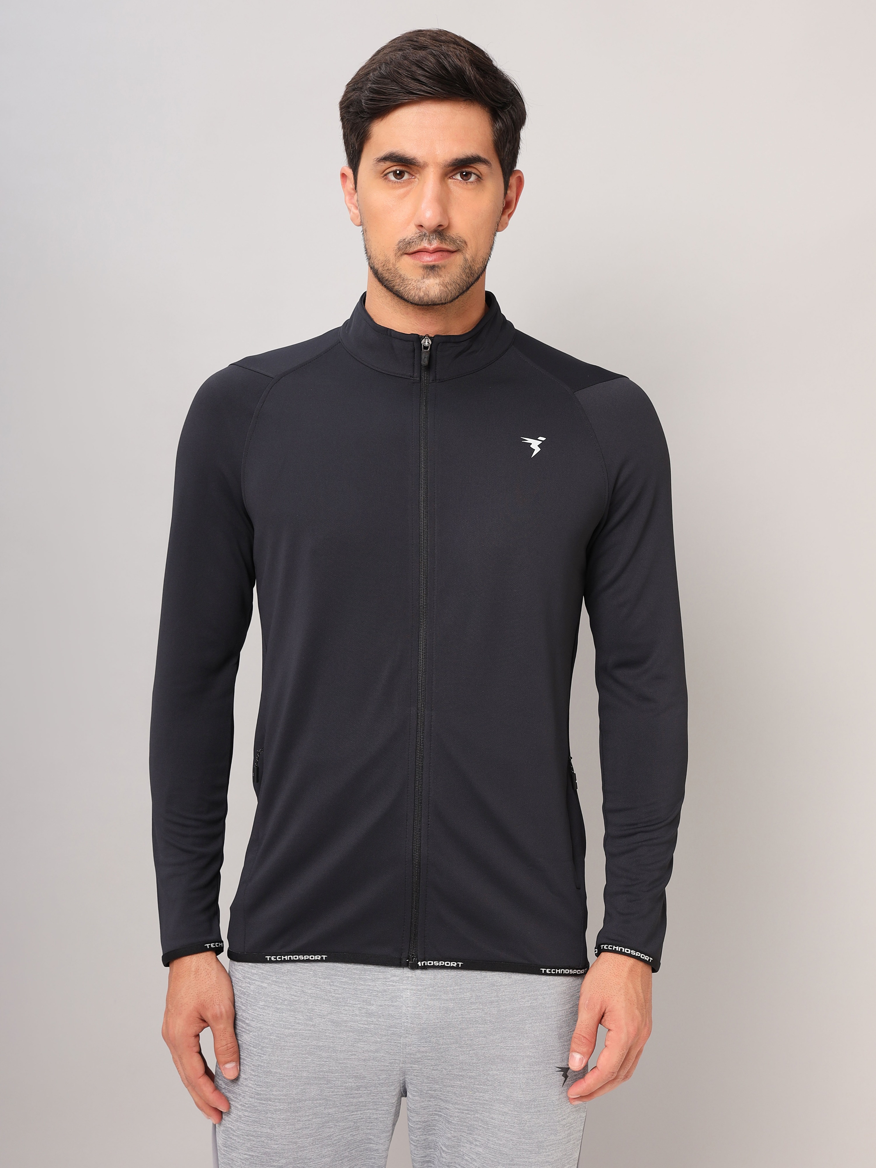 Technosport Men Black Solid Hi-Neck Full Open Zip Long Sleeves Jacket (1)