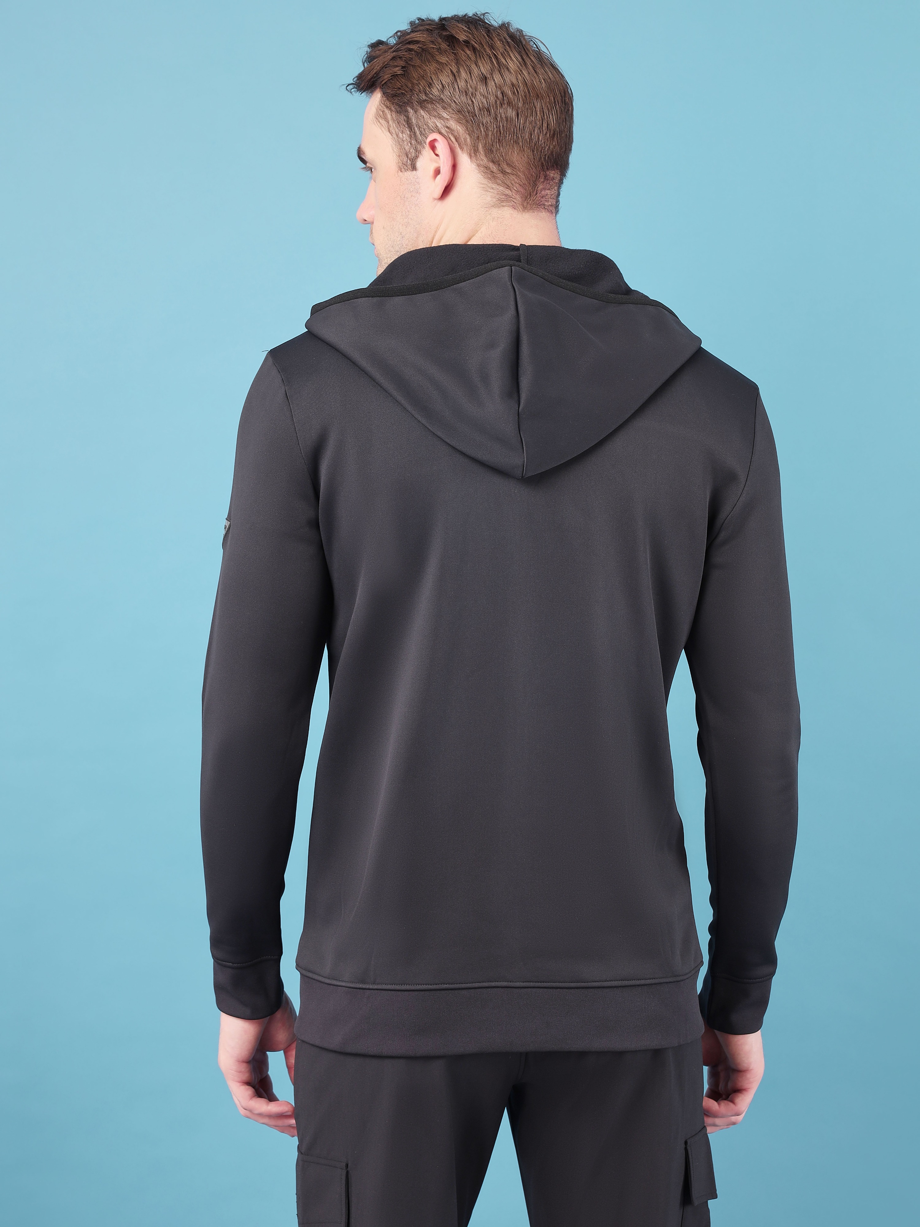 Technosport Men Black Solid Hi-Neck Long Sleeves Slim-Fit Hooded Jacket (3)