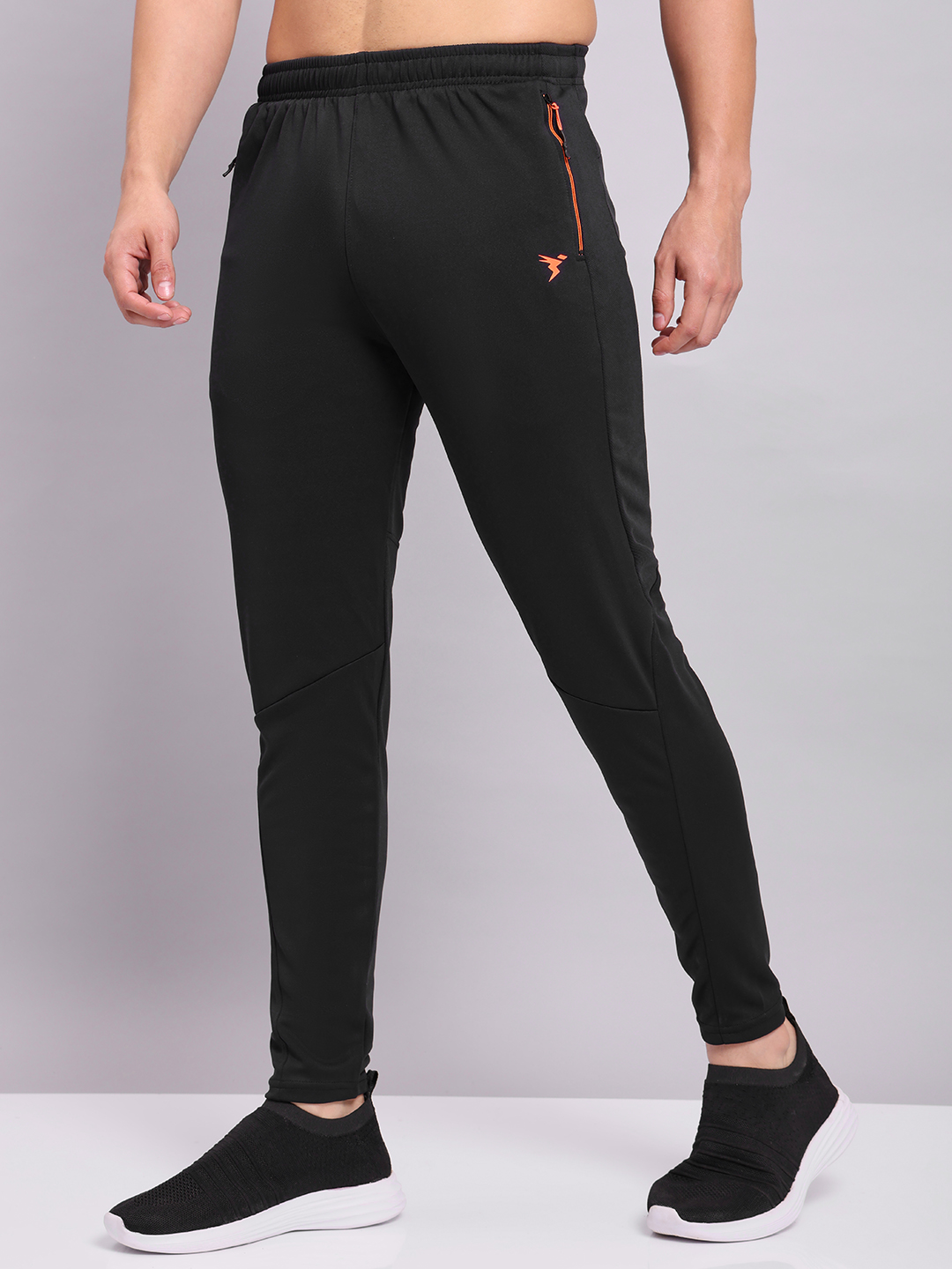 Technosport Men Black Solid Mid-Rise Slim Fit Polyester Training Track Pants (1)