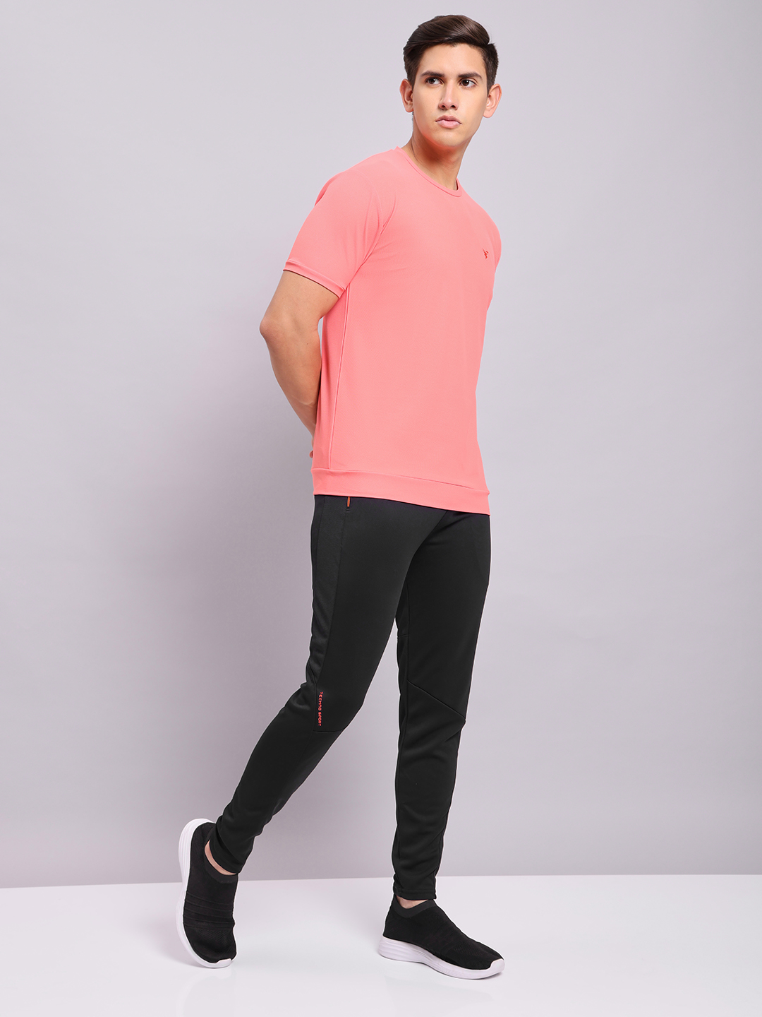 Technosport Men Black Solid Mid-Rise Slim Fit Polyester Training Track Pants (5)