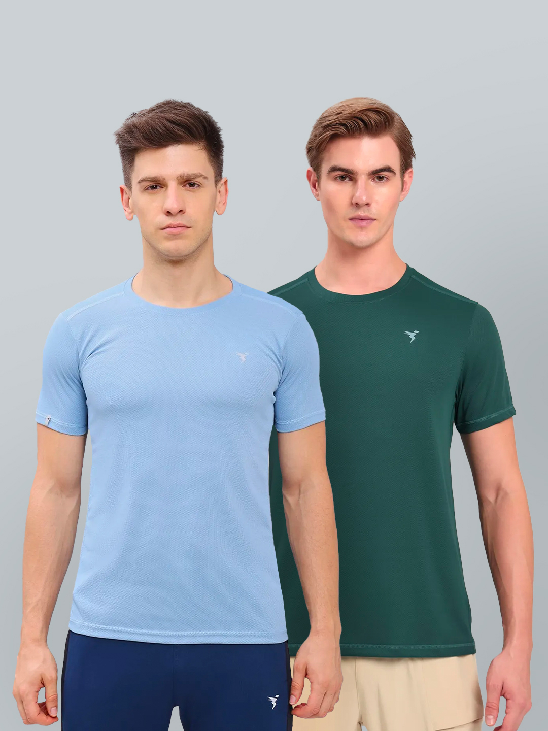 Technosport Men Blue and Green Solid Half Sleeves Round Neck Polyester T-Shirt (Pack of 2) (1)