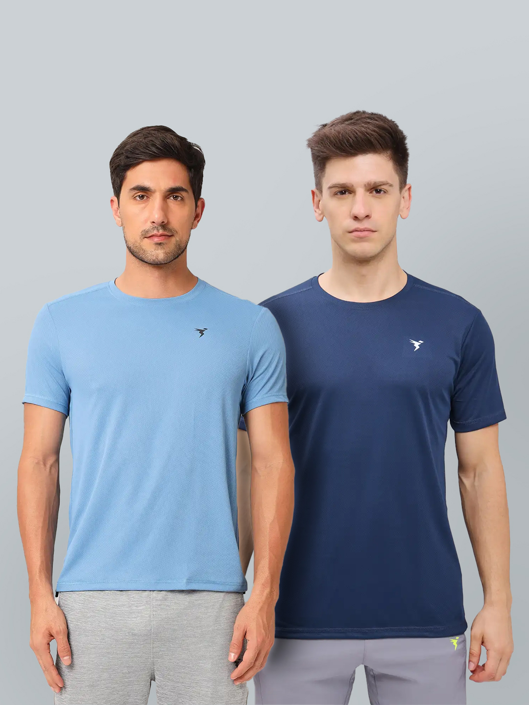 Men Blue and Navy Blue Solid T-Shirt - Pack of 2