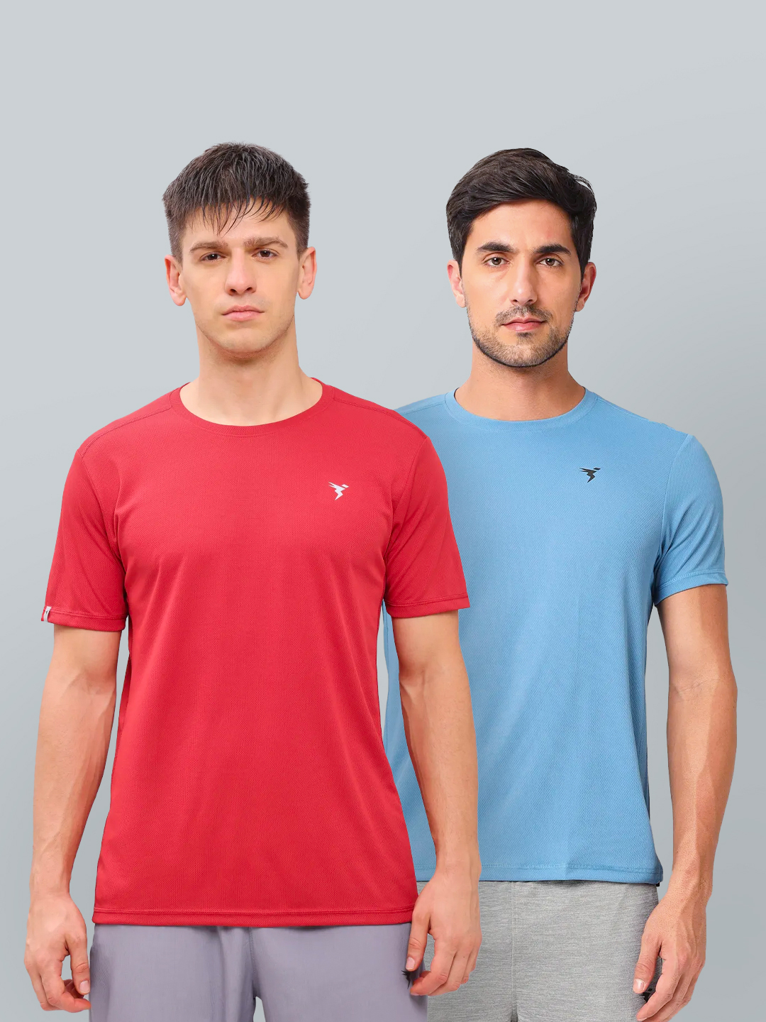 Technosport Men Blue and Red Solid Half Sleeves Round Neck Polyester T-Shirt (Pack of 2) (1)