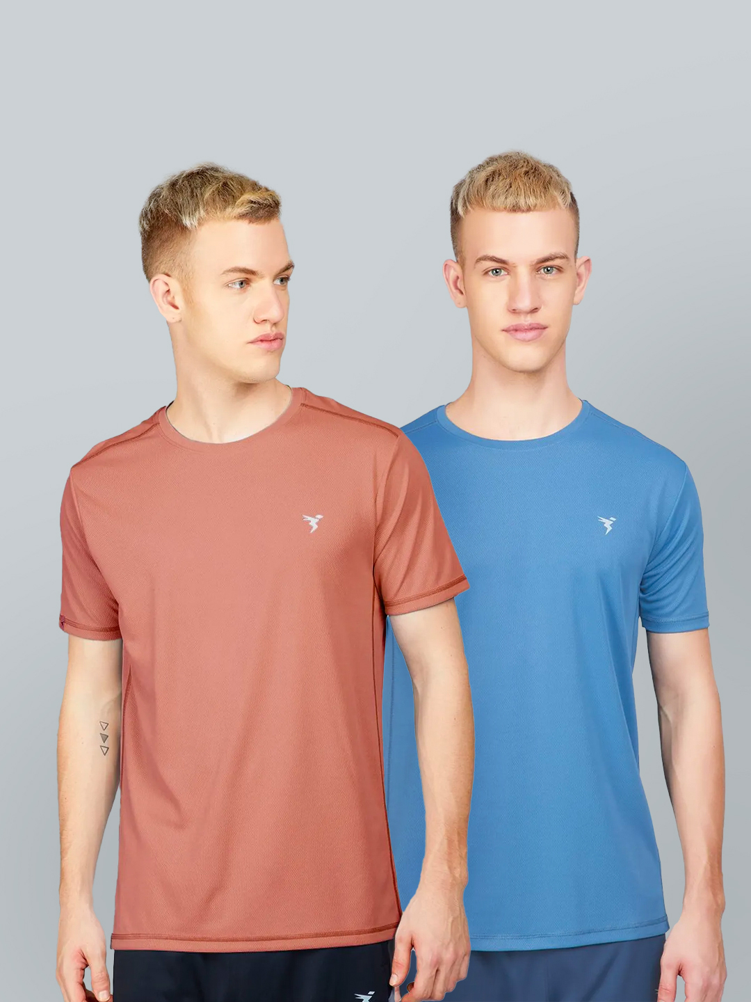 Technosport Men Blue and Red Solid Half Sleeves Round Neck Polyester T-Shirt (Pack of 2) (1)
