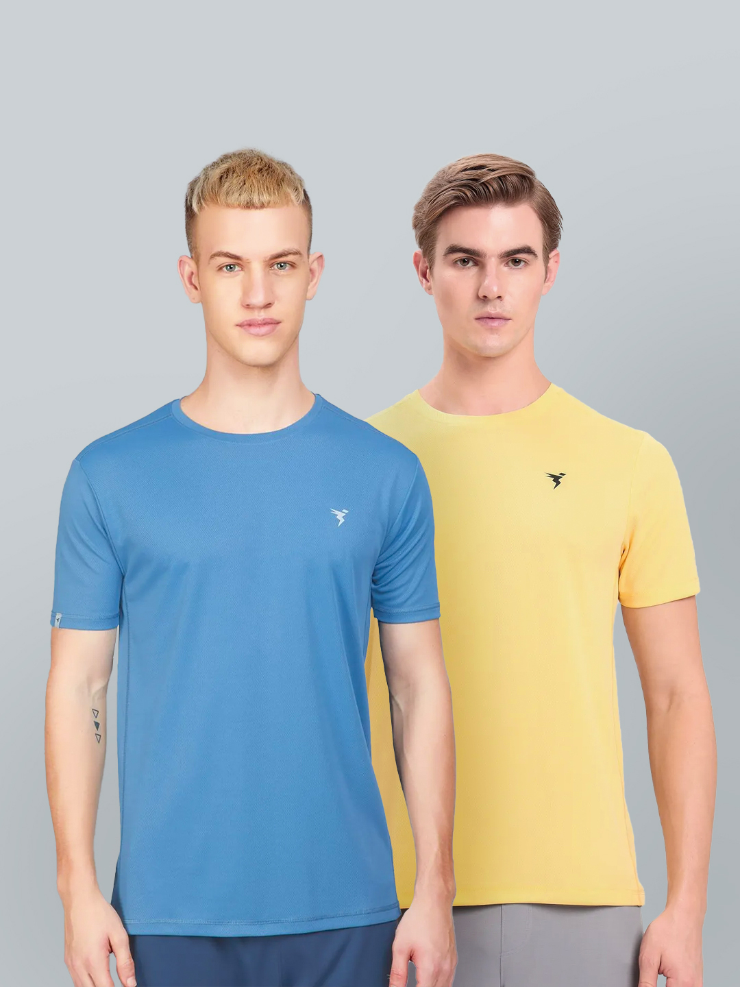 Technosport Men Blue and Yellow Solid Half Sleeves Round Neck Polyester T-Shirt (Pack of 2) (1)