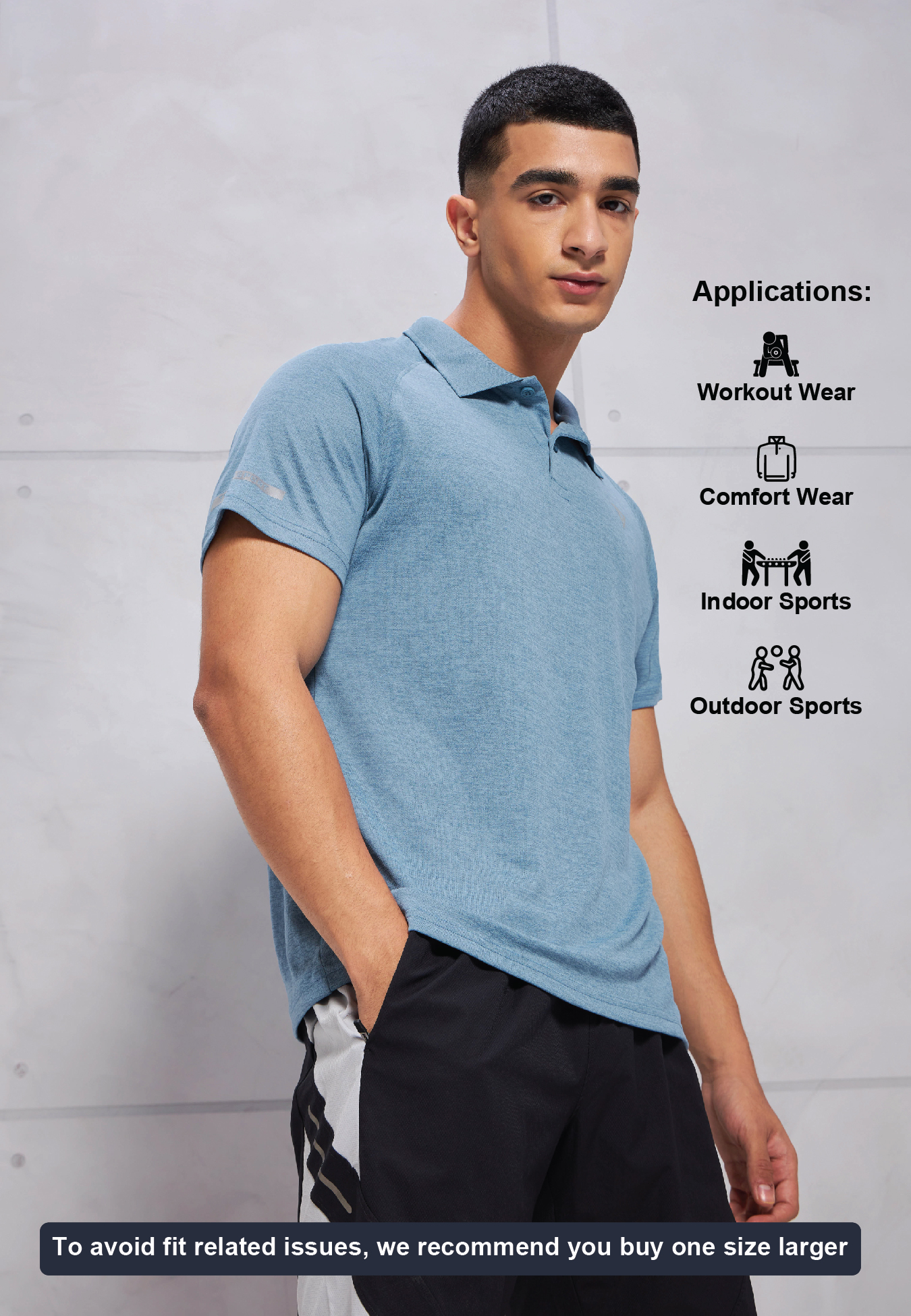 Technosport Men Blue Polo Collar Half Sleeves Polyester Slim Fit T-Shirt (10)