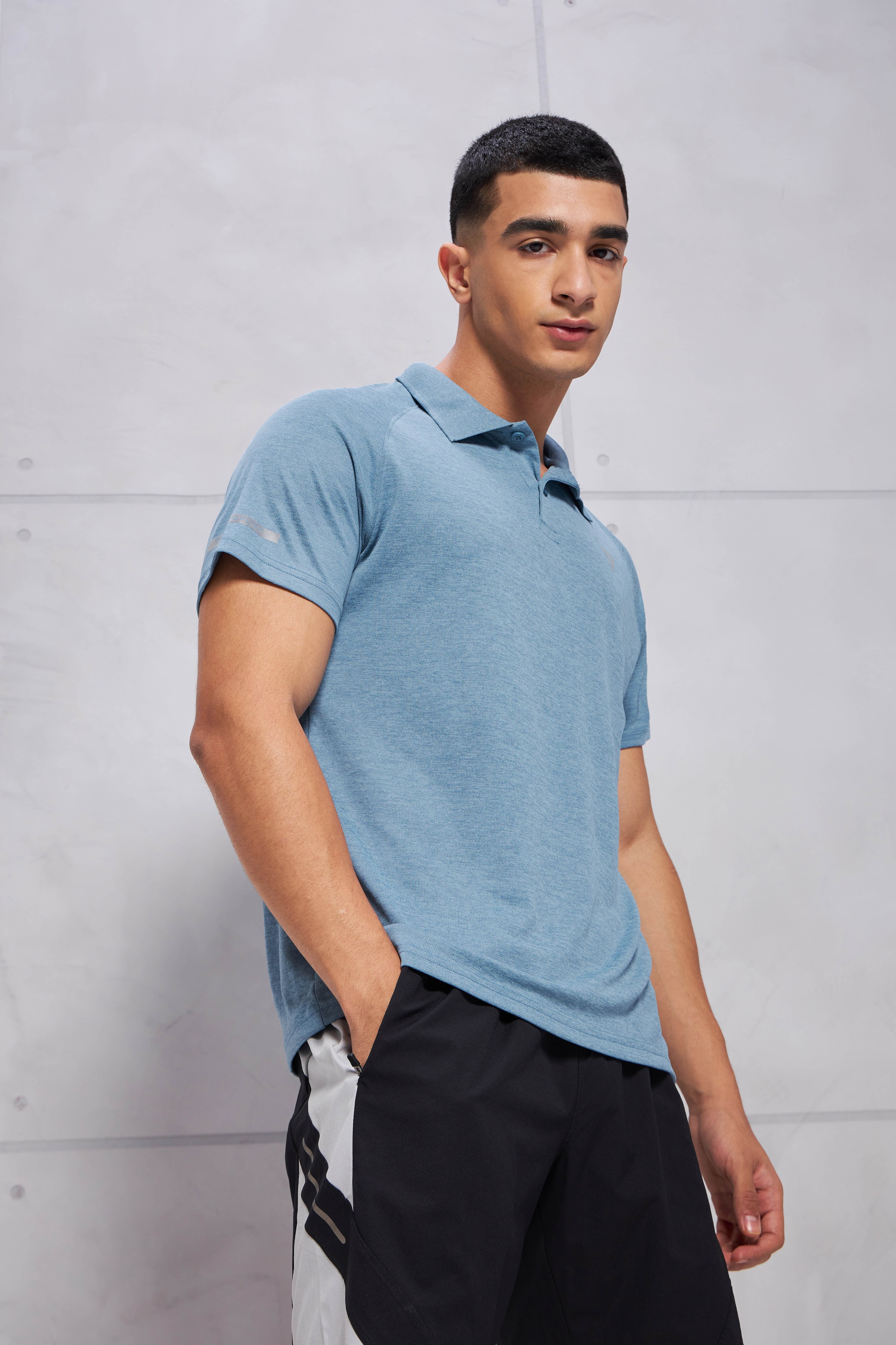 Technosport Men Blue Polo Collar Half Sleeves Polyester Slim Fit T-Shirt (3)