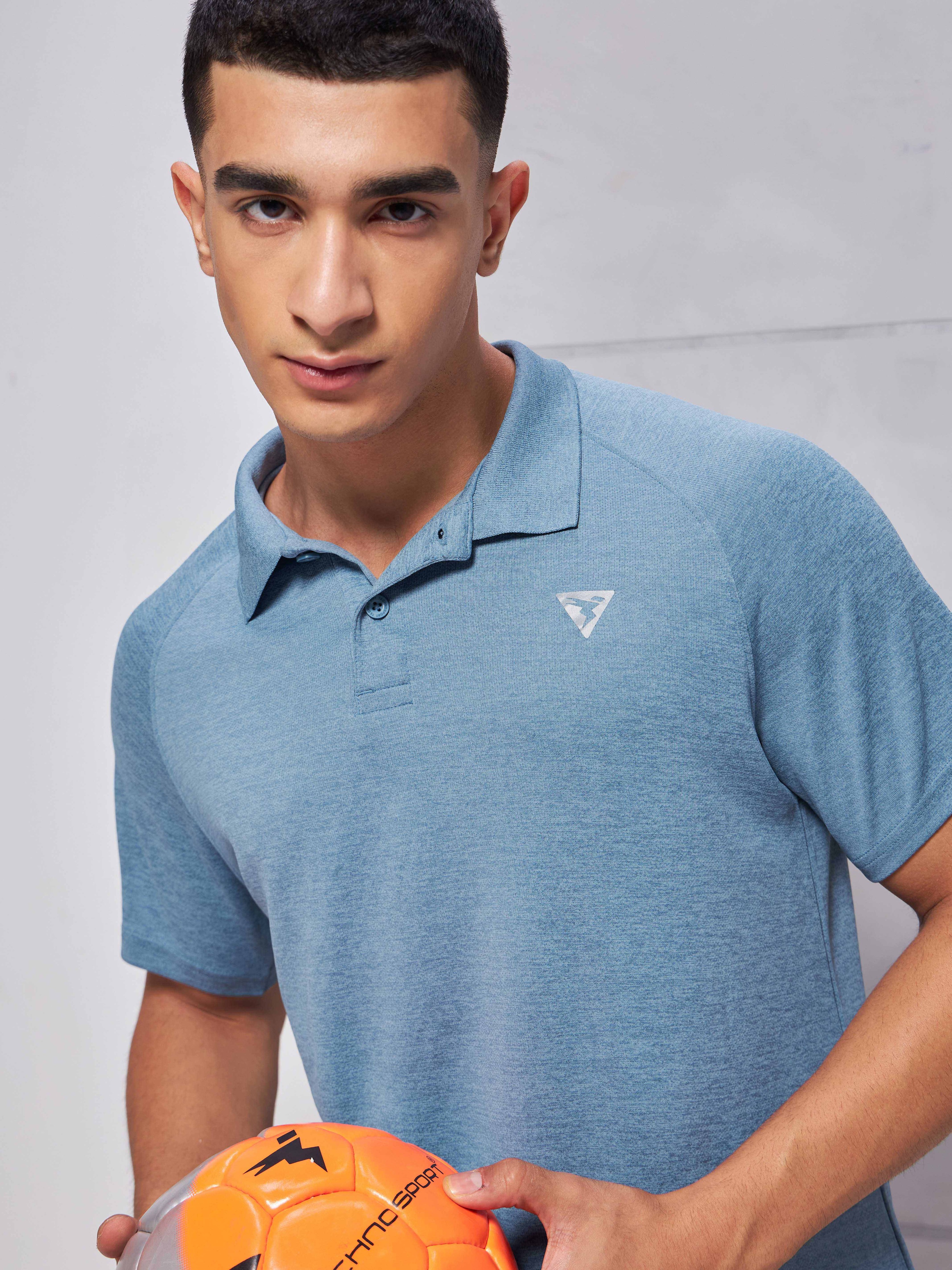 Technosport Men Blue Polo Collar Half Sleeves Polyester Slim Fit T-Shirt (5)