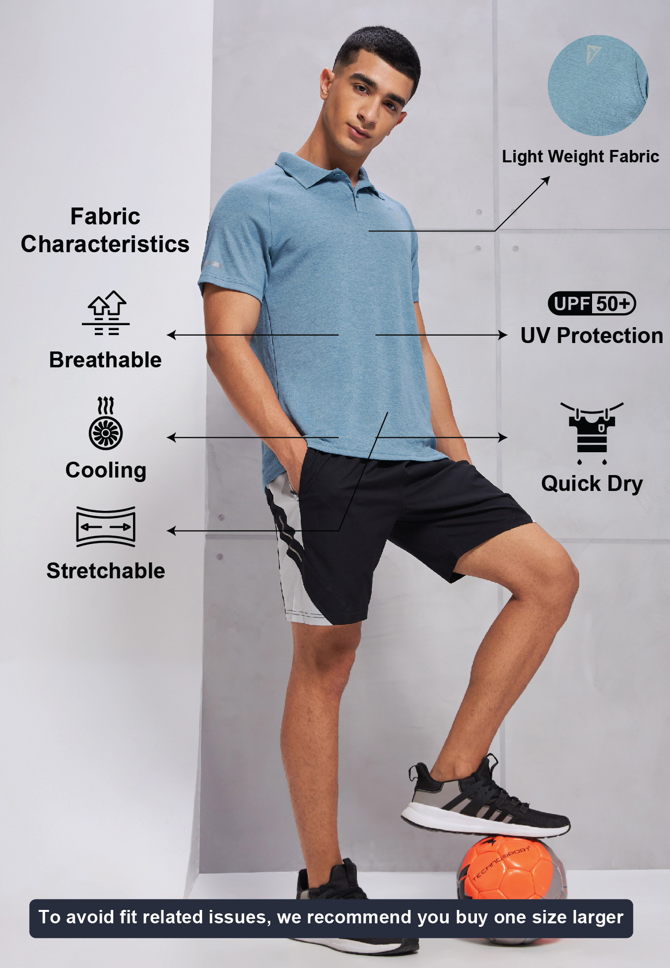Technosport Men Blue Polo Collar Half Sleeves Polyester Slim Fit T-Shirt (9)