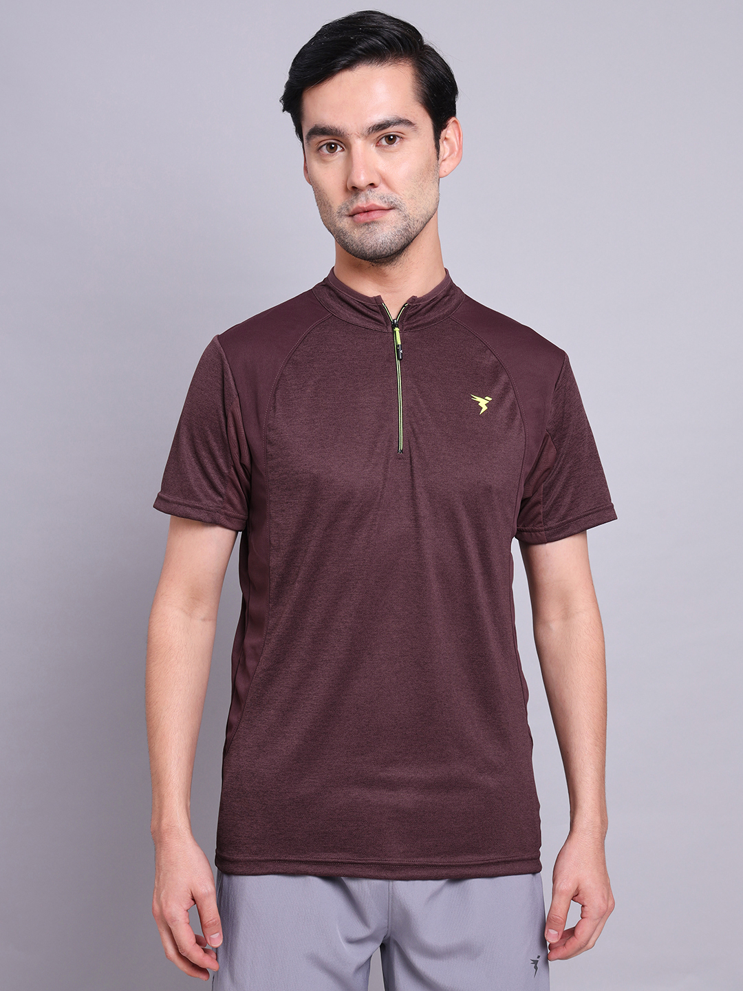 Technosport Men Burgundy Melange T-Neck Half Sleeves T-Shirts (1)