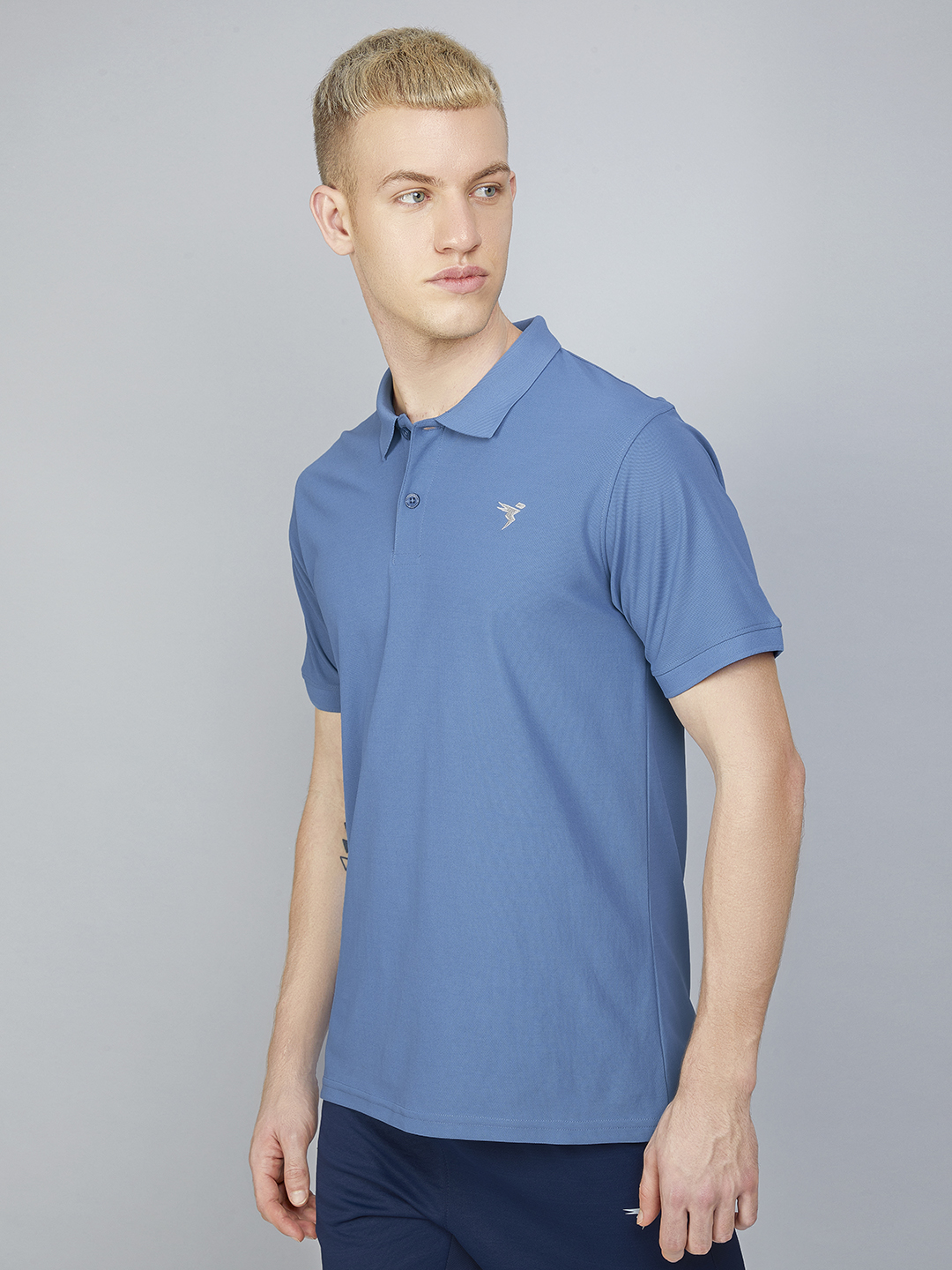 Technosport Men Capri Blue Knitted active odour-free Polo Collar Half Sleeve T-Shirt