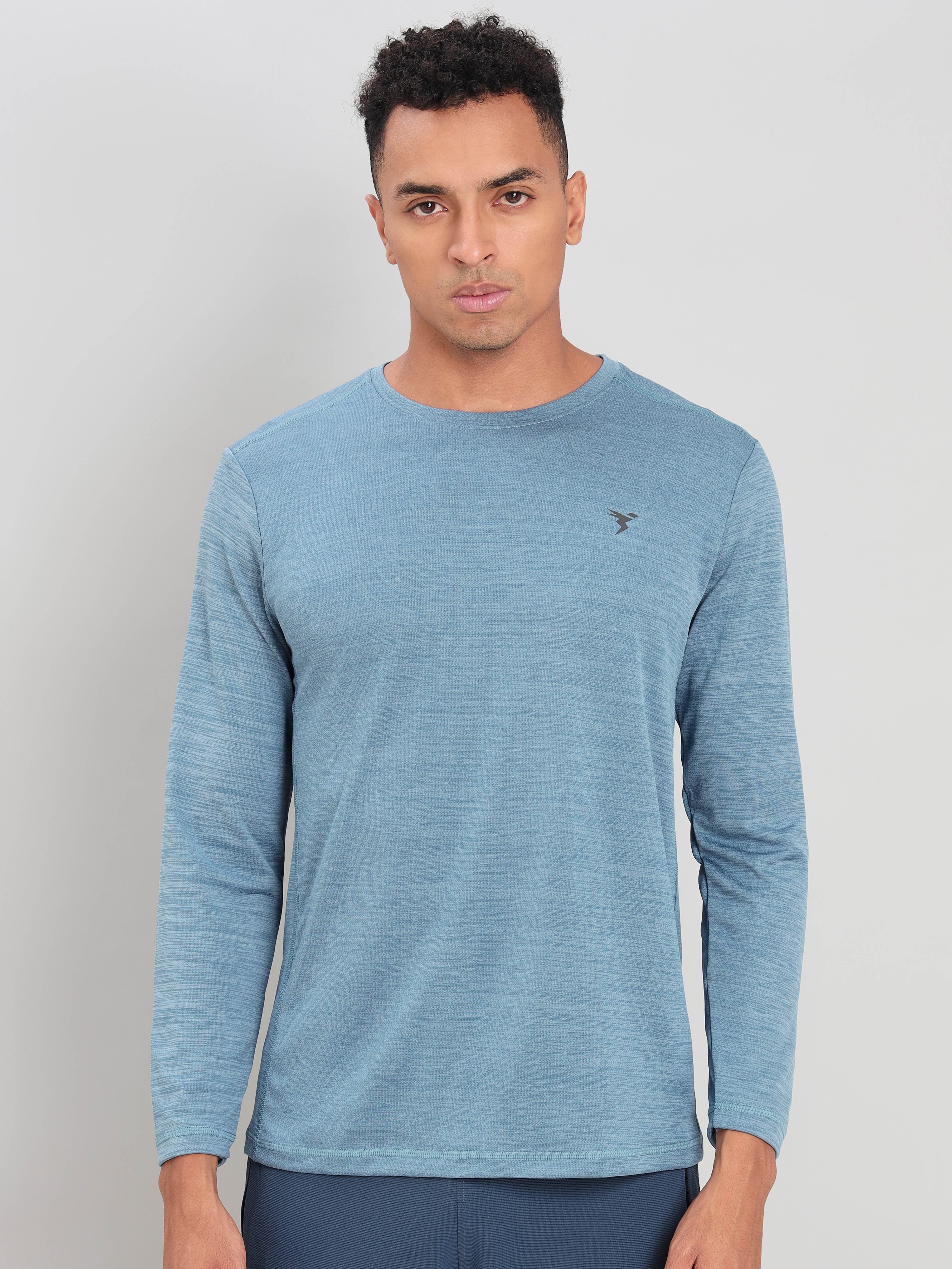 Technosport Men Capri Blue Melange Men Long Sleeve Antimicrobial Active Tshirt (1)