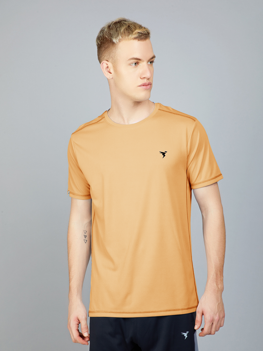 Technosport Men Clay Knitted active odour-free Crewneck Half Sleeve Solid T-Shirt (1)
