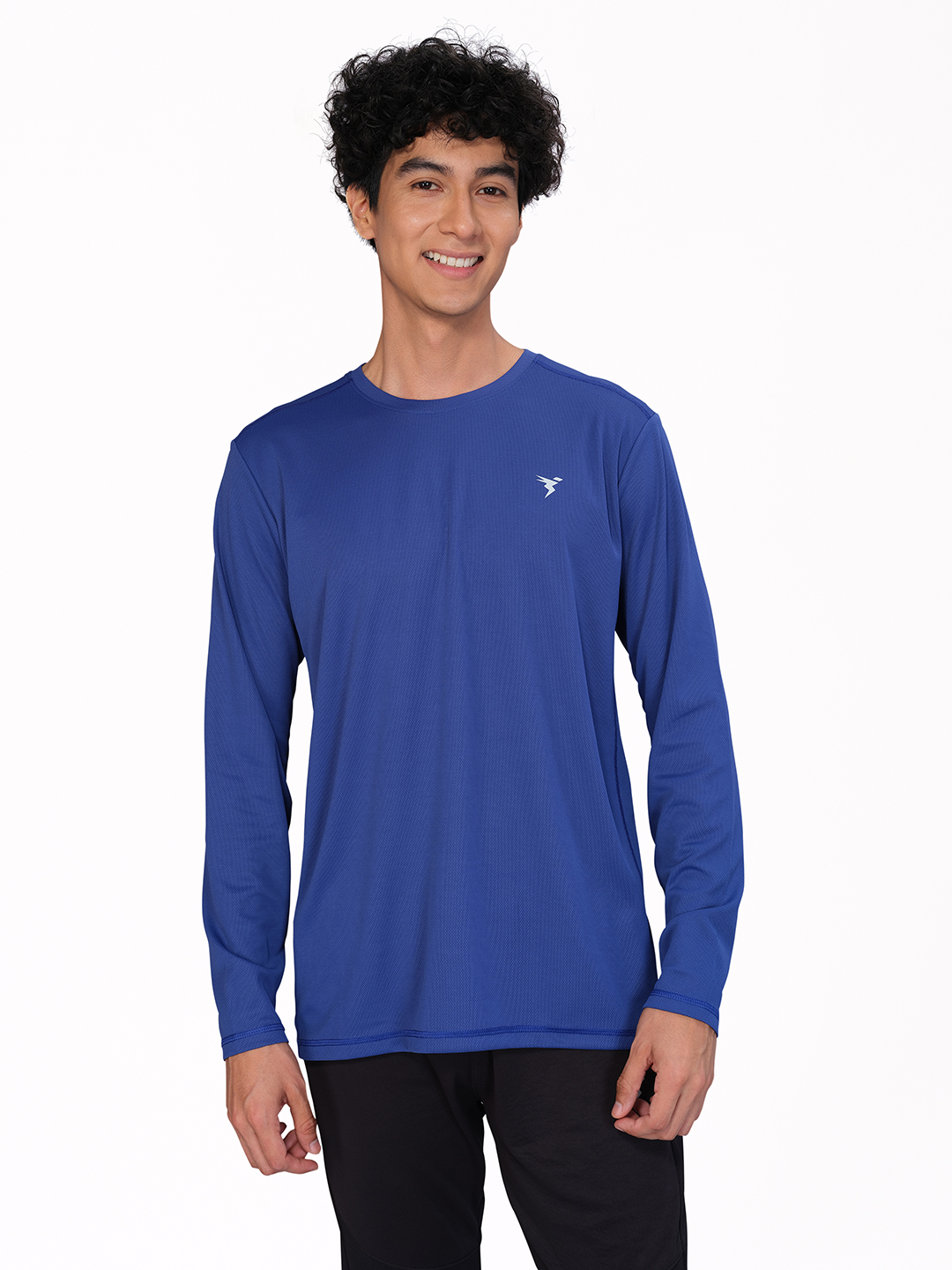 Technosport Men Cobalt Blue Crew Neck Solid Full Sleeves T-Shirts (1)