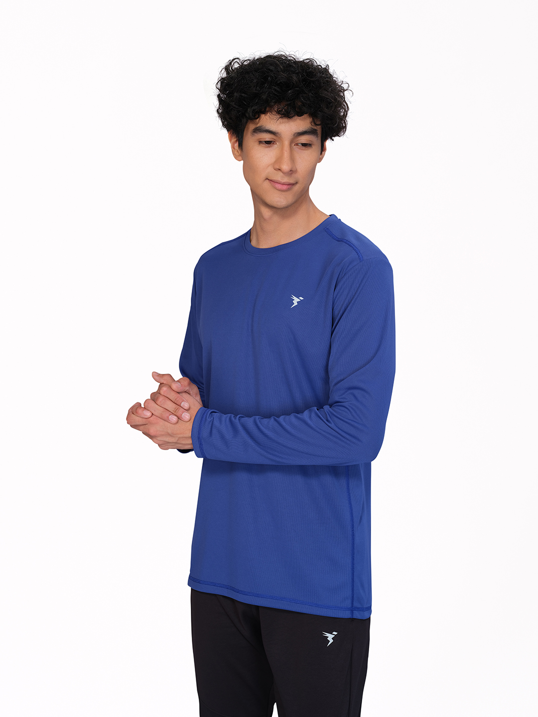 Technosport Men Cobalt Blue Crew Neck Solid Full Sleeves T-Shirts (4)