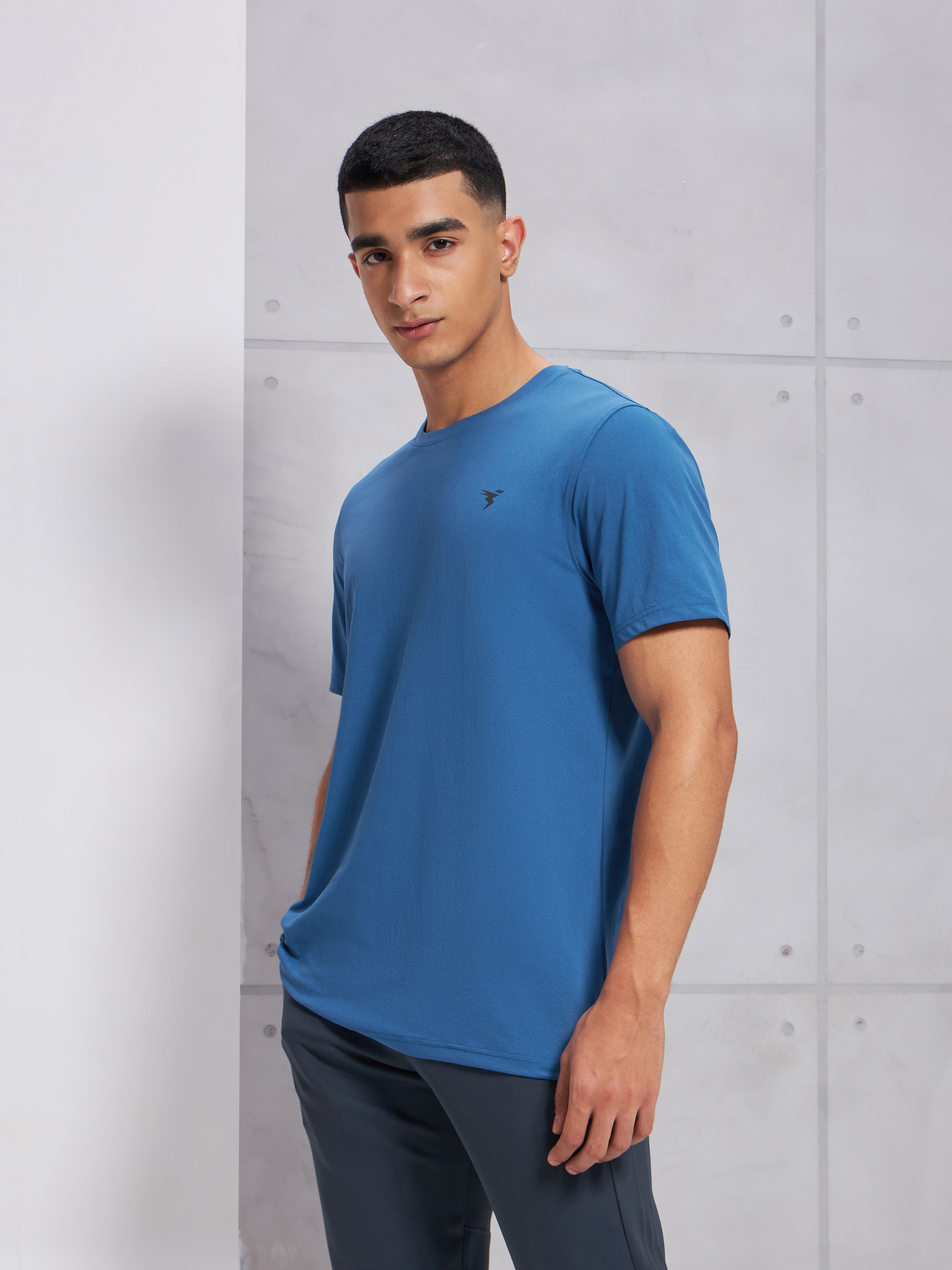 Technosport Men Crew Neck Half Sleeve Round Neck Polyester Cotflex Blue T-Shirt (2)