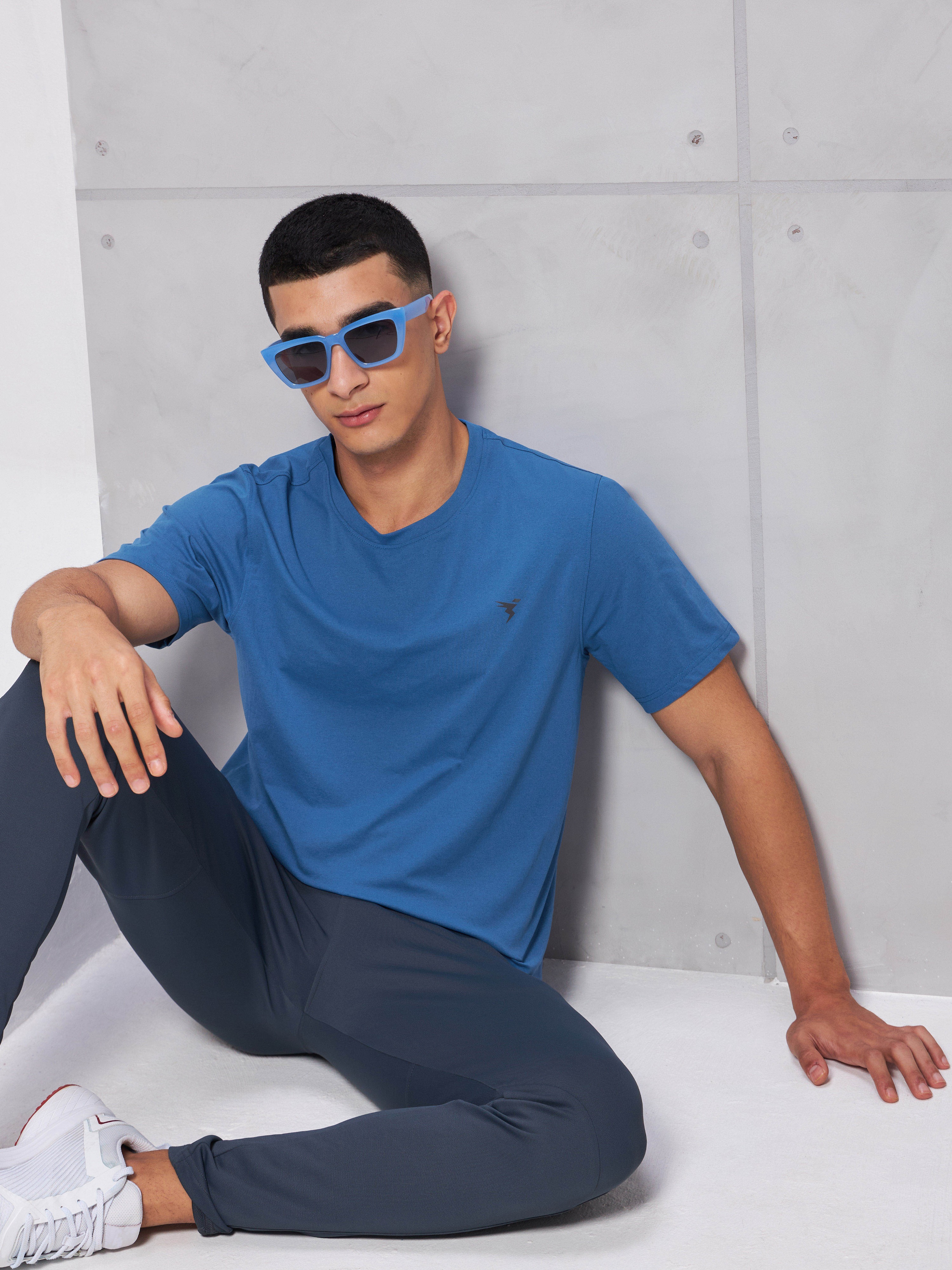 Technosport Men Crew Neck Half Sleeve Round Neck Polyester Cotflex Blue T-Shirt (4)
