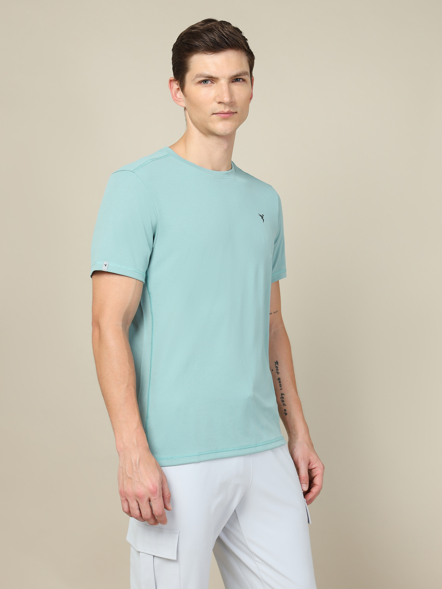Men Crew Neck Half Sleeve Round Neck Polyester Cotflex Green T-Shirt