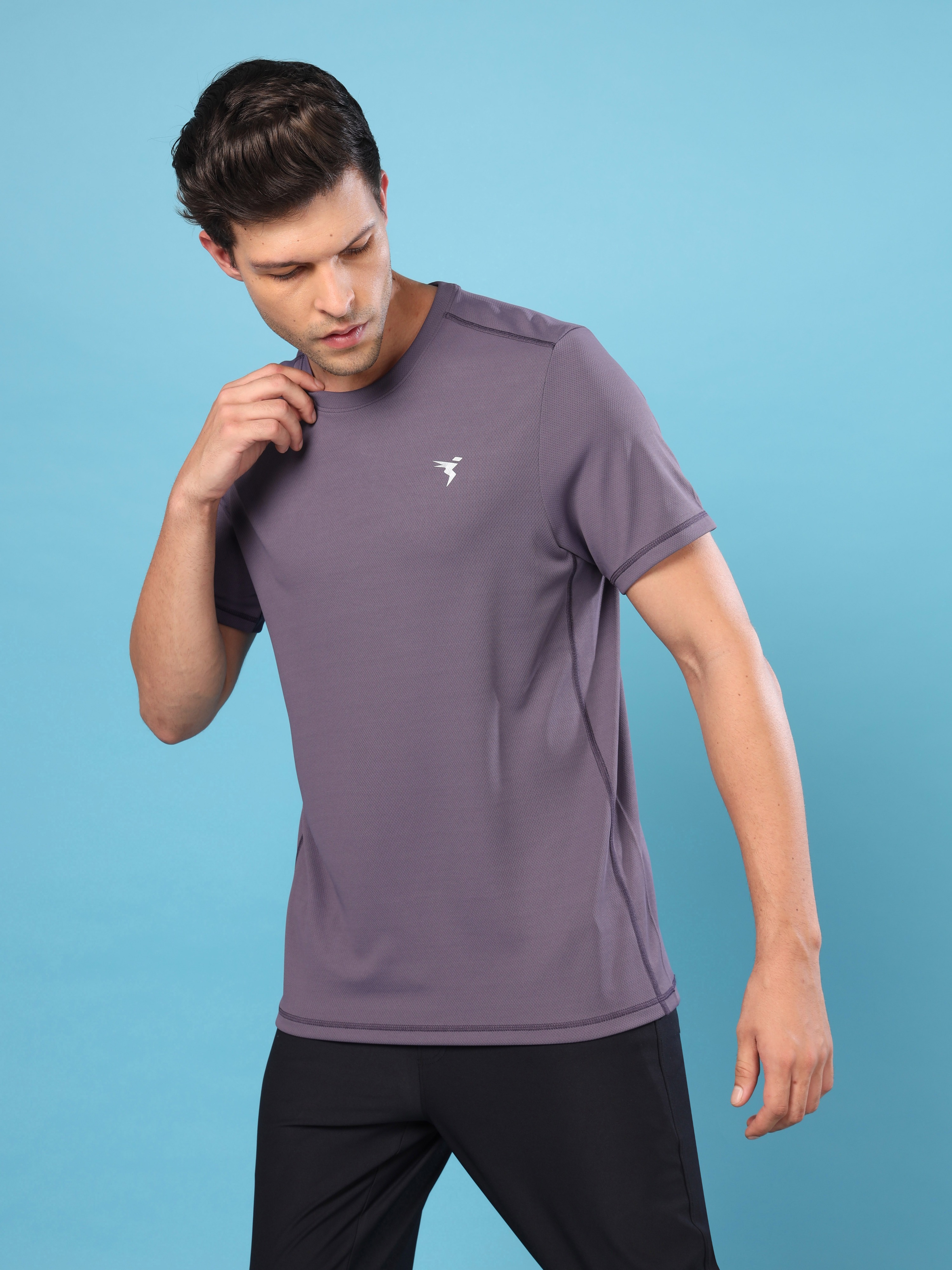 Technosport Men Crew Neck Half Sleeve Round Neck Polyester Cotflex Violet T-Shirt (1)