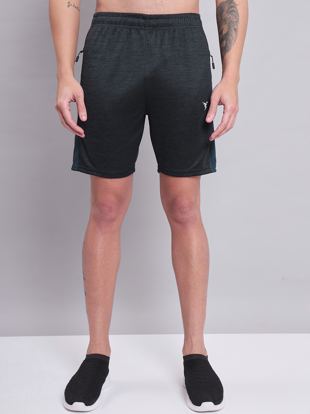 Technosport Men Dark Carbon Melange Slim Fit Antimicrobial Training or Gym Sports Shorts (1)