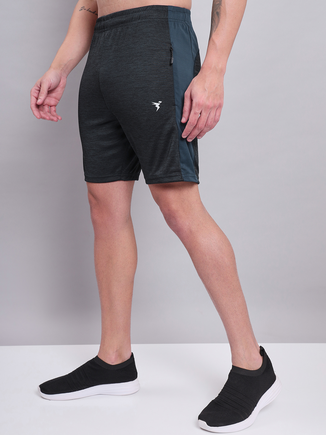 Technosport Men Dark Carbon Melange Slim Fit Antimicrobial Training or Gym Sports Shorts (3)