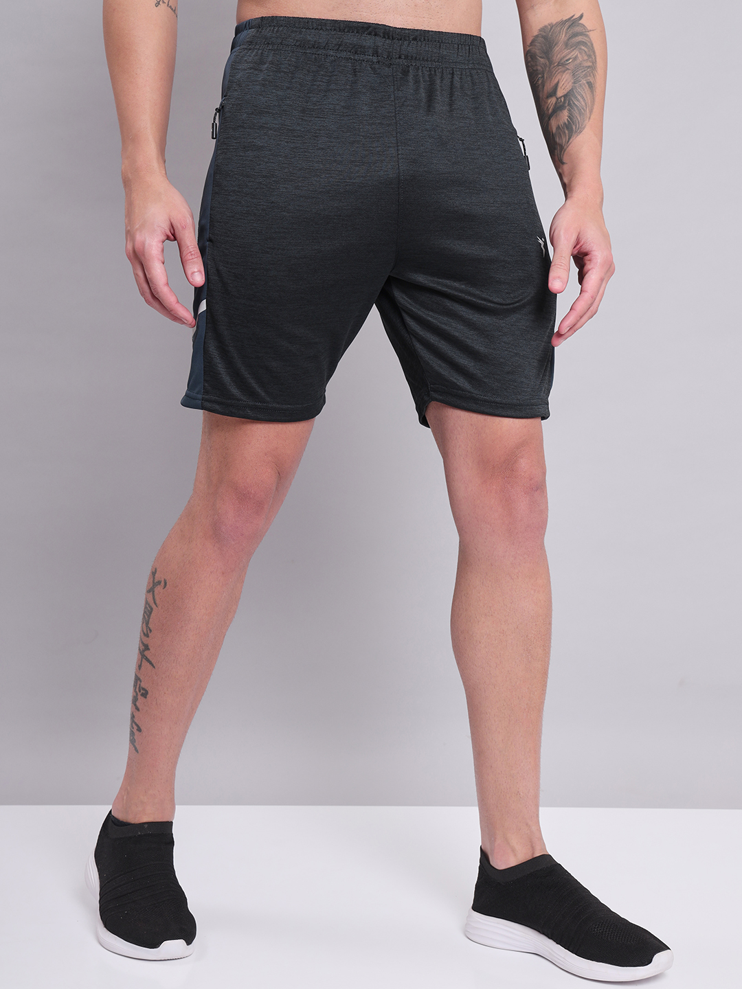 Technosport Men Dark Carbon Melange Slim Fit Antimicrobial Training or Gym Sports Shorts (4)