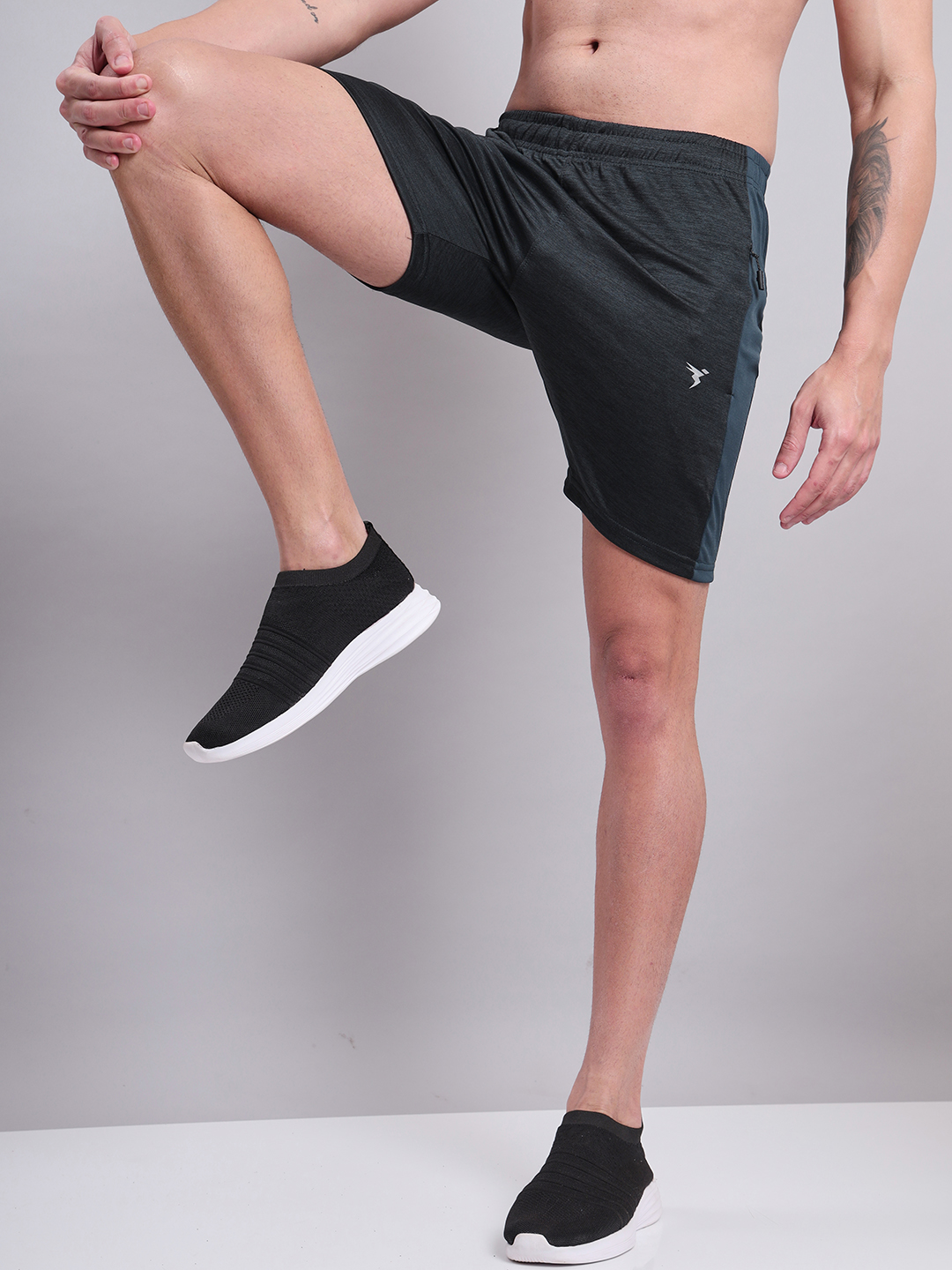 Technosport Men Dark Carbon Melange Slim Fit Antimicrobial Training or Gym Sports Shorts (5)