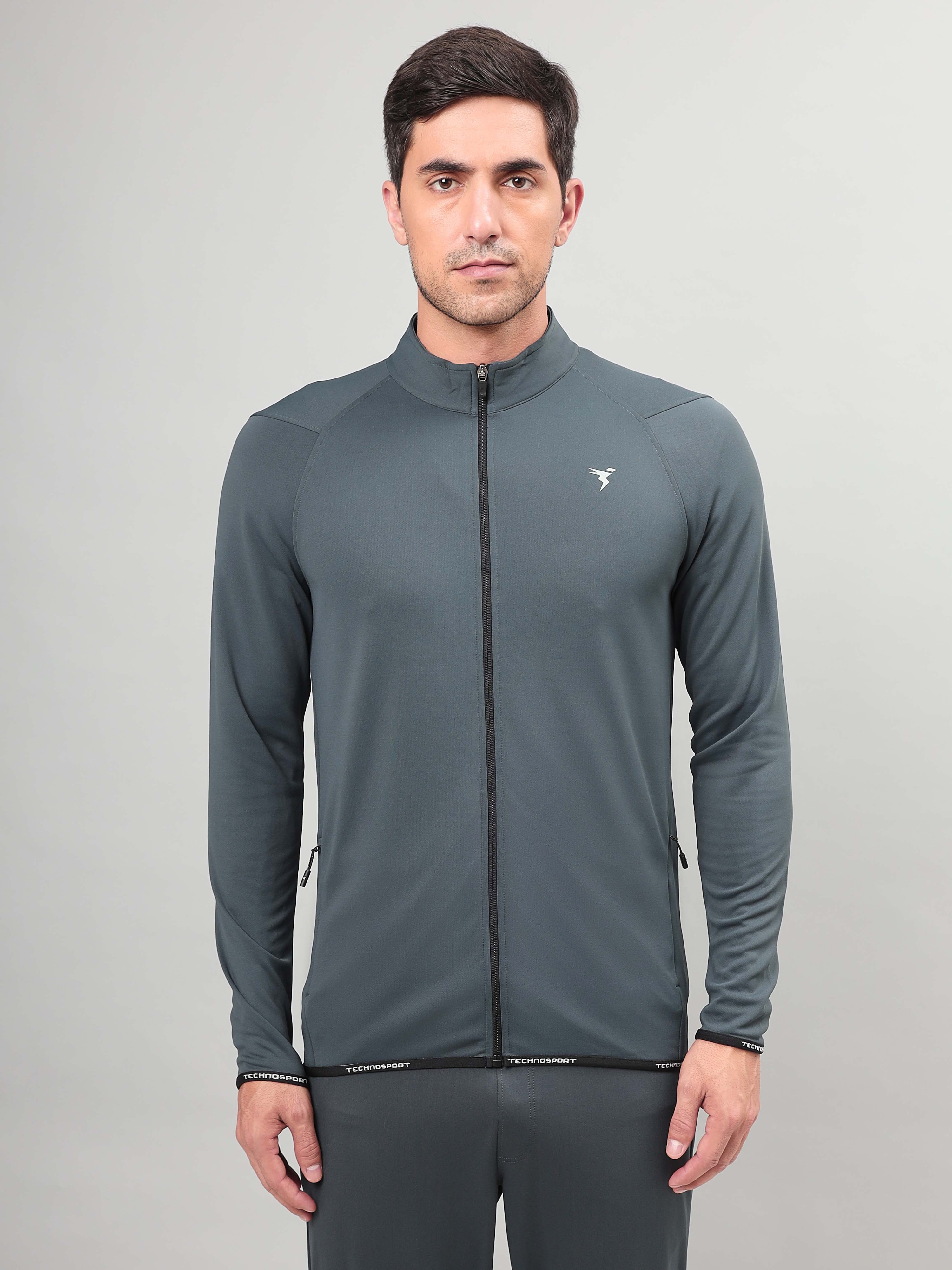 Technosport Men Dark Carbon Solid Hi-Neck Full Open Zip Long Sleeves Jacket (2)