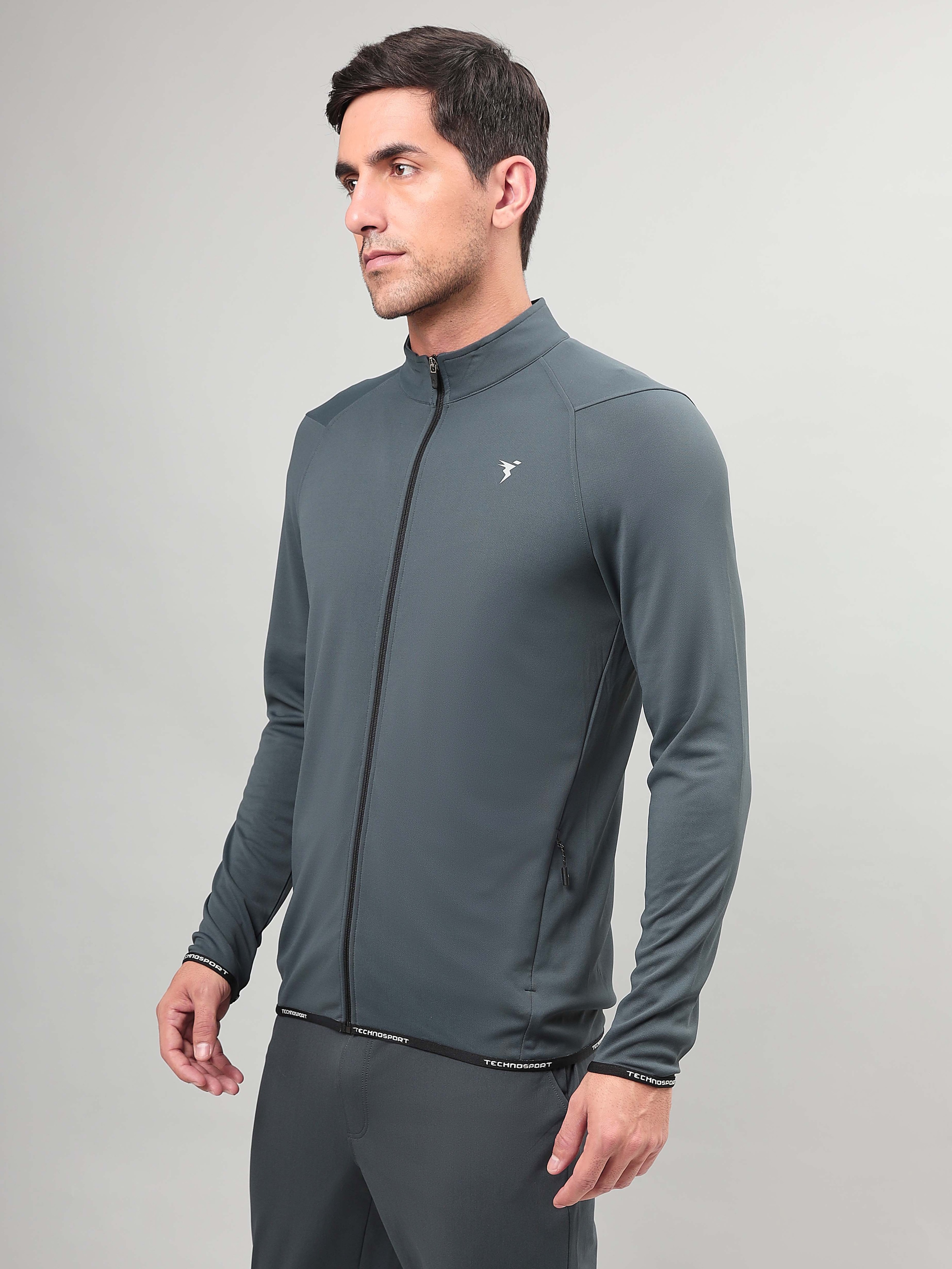 Technosport Men Dark Carbon Solid Hi-Neck Full Open Zip Long Sleeves Jacket (3)