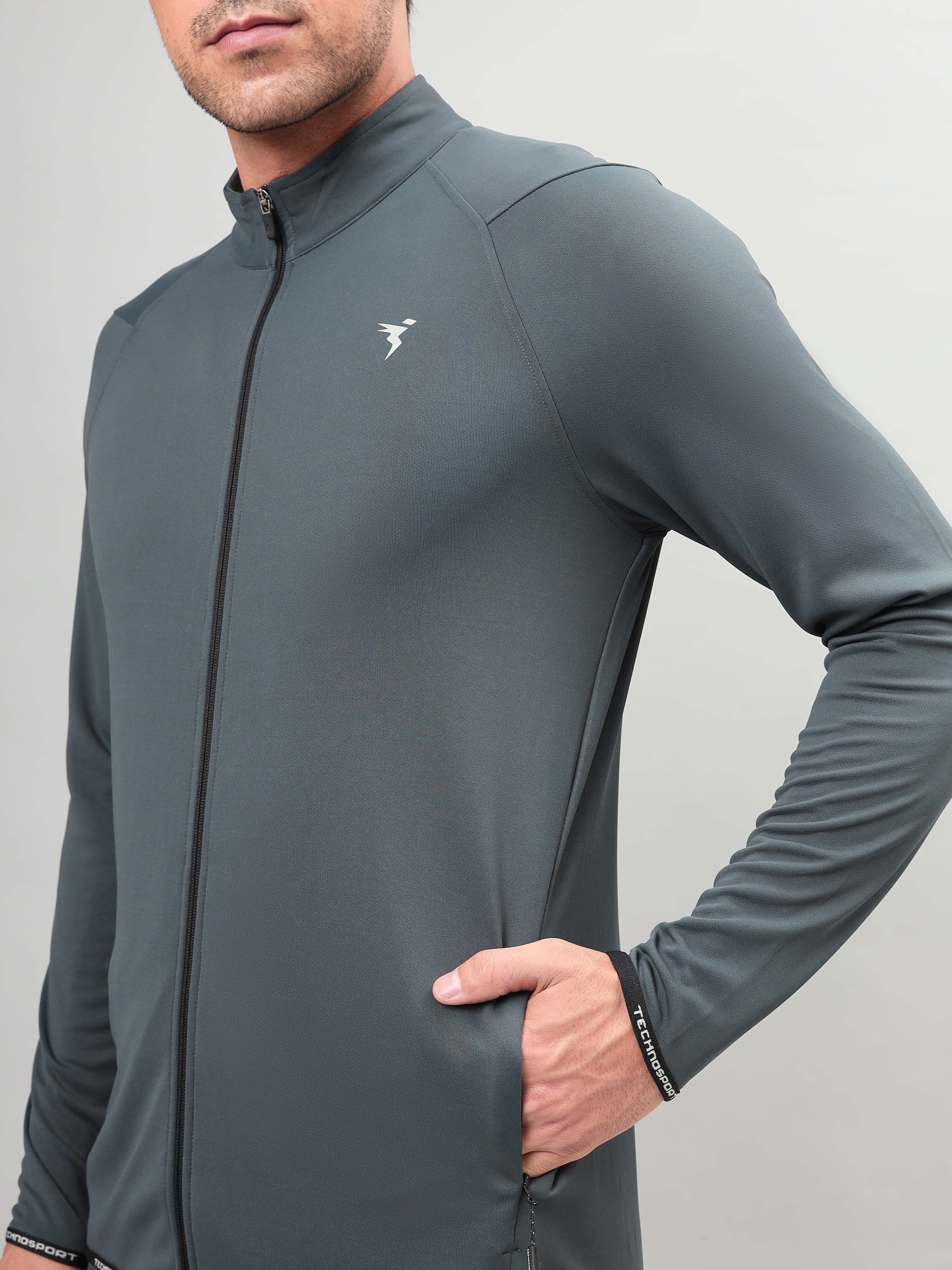 Technosport Men Dark Carbon Solid Hi-Neck Full Open Zip Long Sleeves Jacket (8)