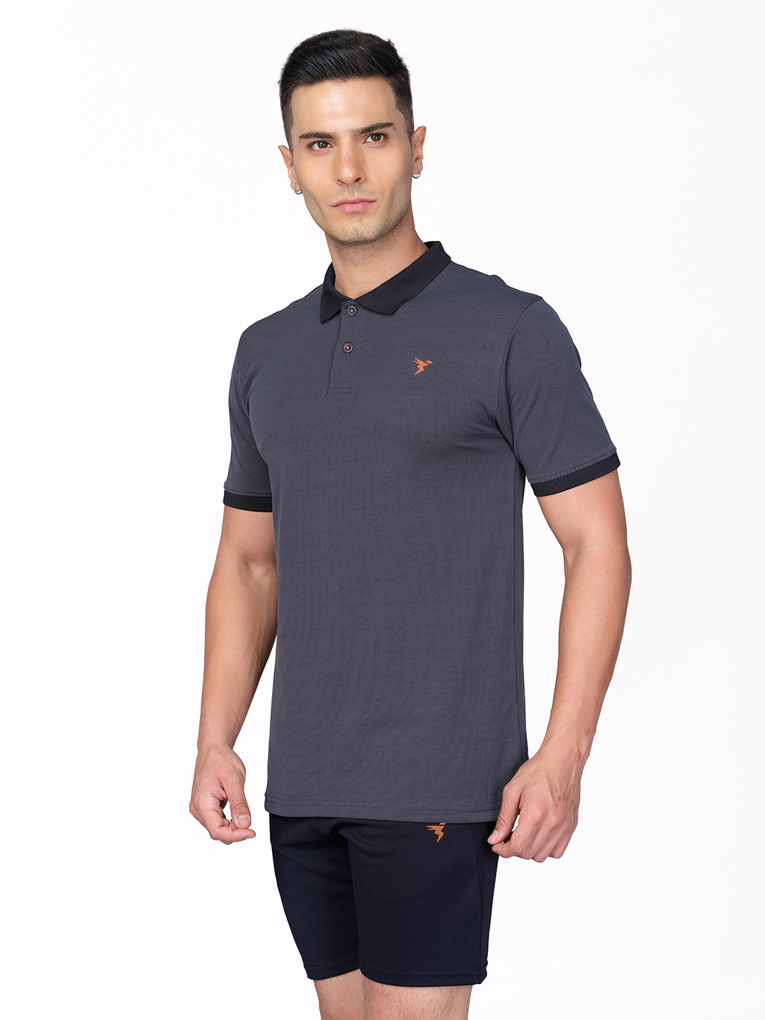 Technosport Men Dark Carbon Stretch Pique Solid Polo Half Sleeves T-Shirts (1)