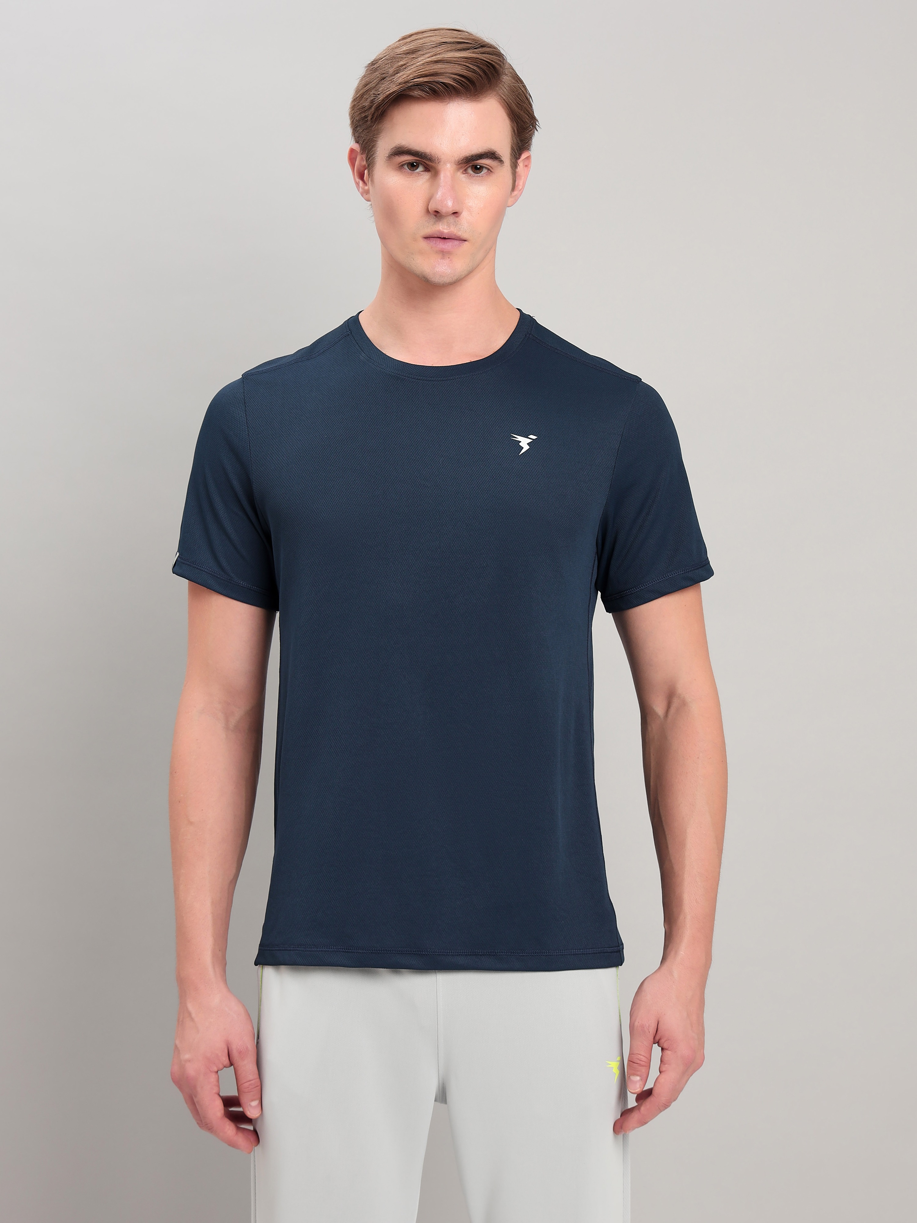Technosport Men Denim Knitted active odour-free Crewneck Half Sleeve T-Shirt