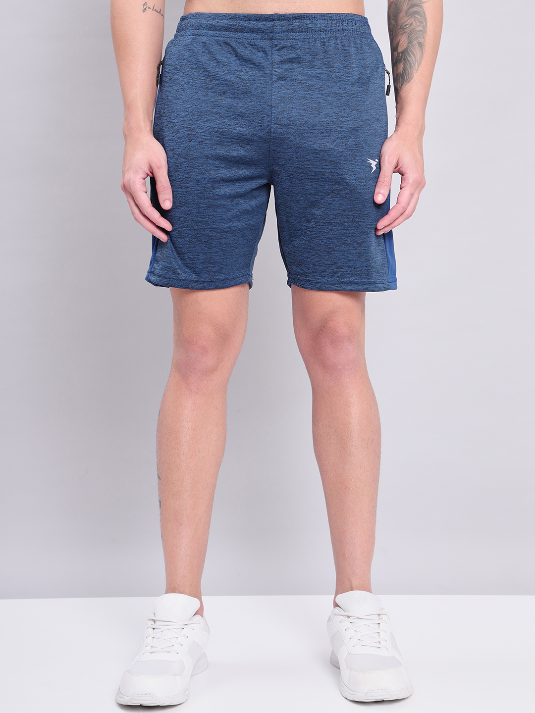 Technosport Men Denim Melange Slim Fit Antimicrobial Training or Gym Sports Shorts (1)