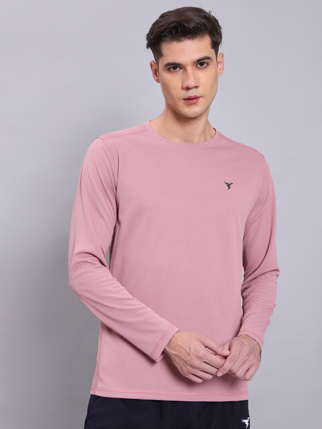 Technosport Men Dusty Rose Crew Neck Solid Full Sleeves T-Shirts (1)