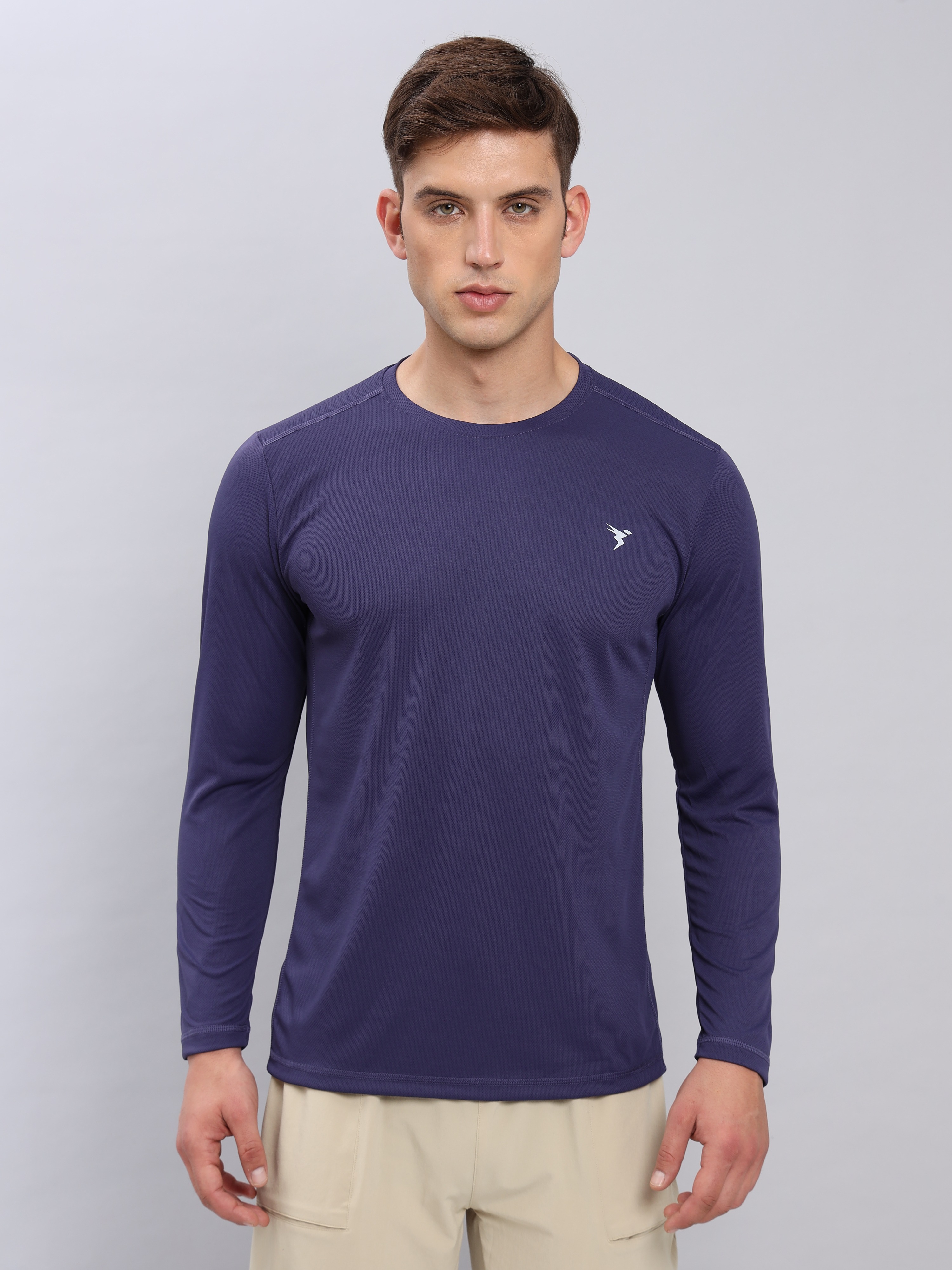 Technosport Men Evening Blue Crew Neck Solid Full Sleeves T-Shirts (1)