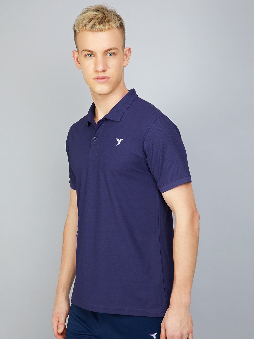 Technosport Men Evening Blue Knitted active odour-free Polo Collar Half Sleeve T-Shirt (1)