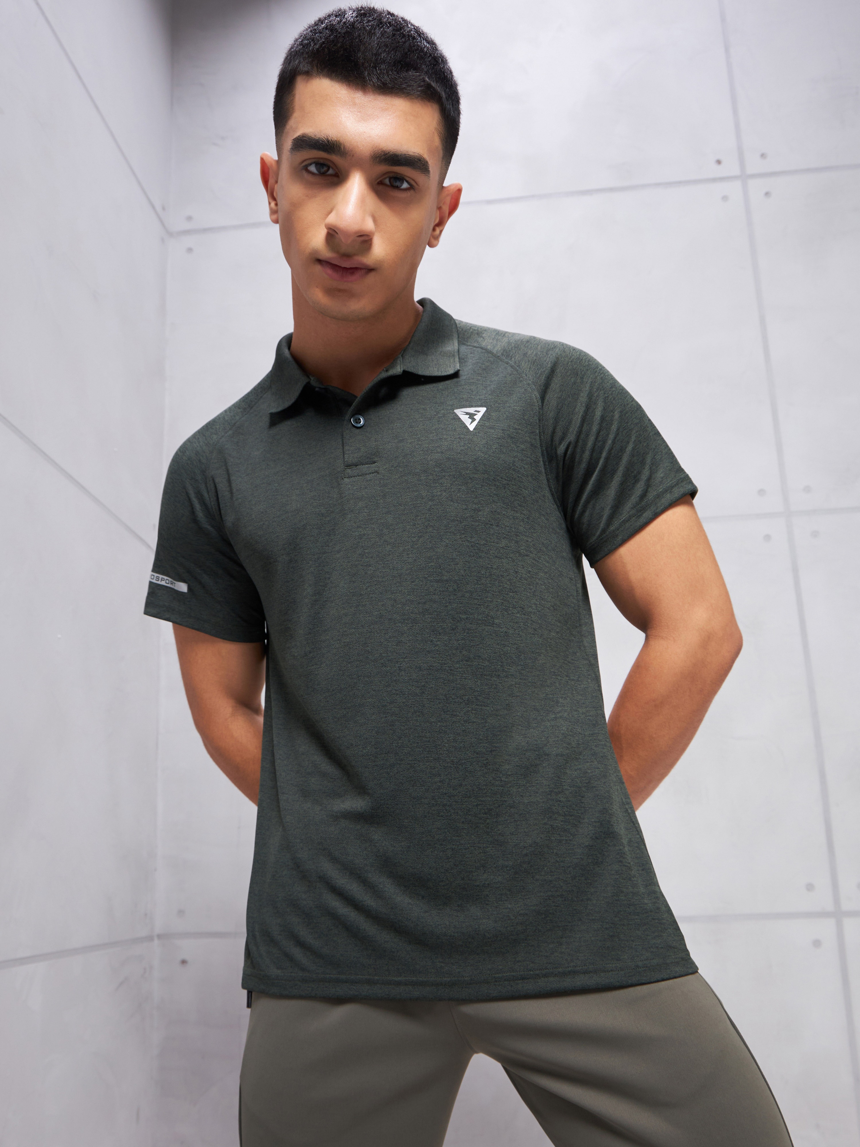 Technosport Men Green Polo Collar Half Sleeves Slim Fit T-Shirt (6)