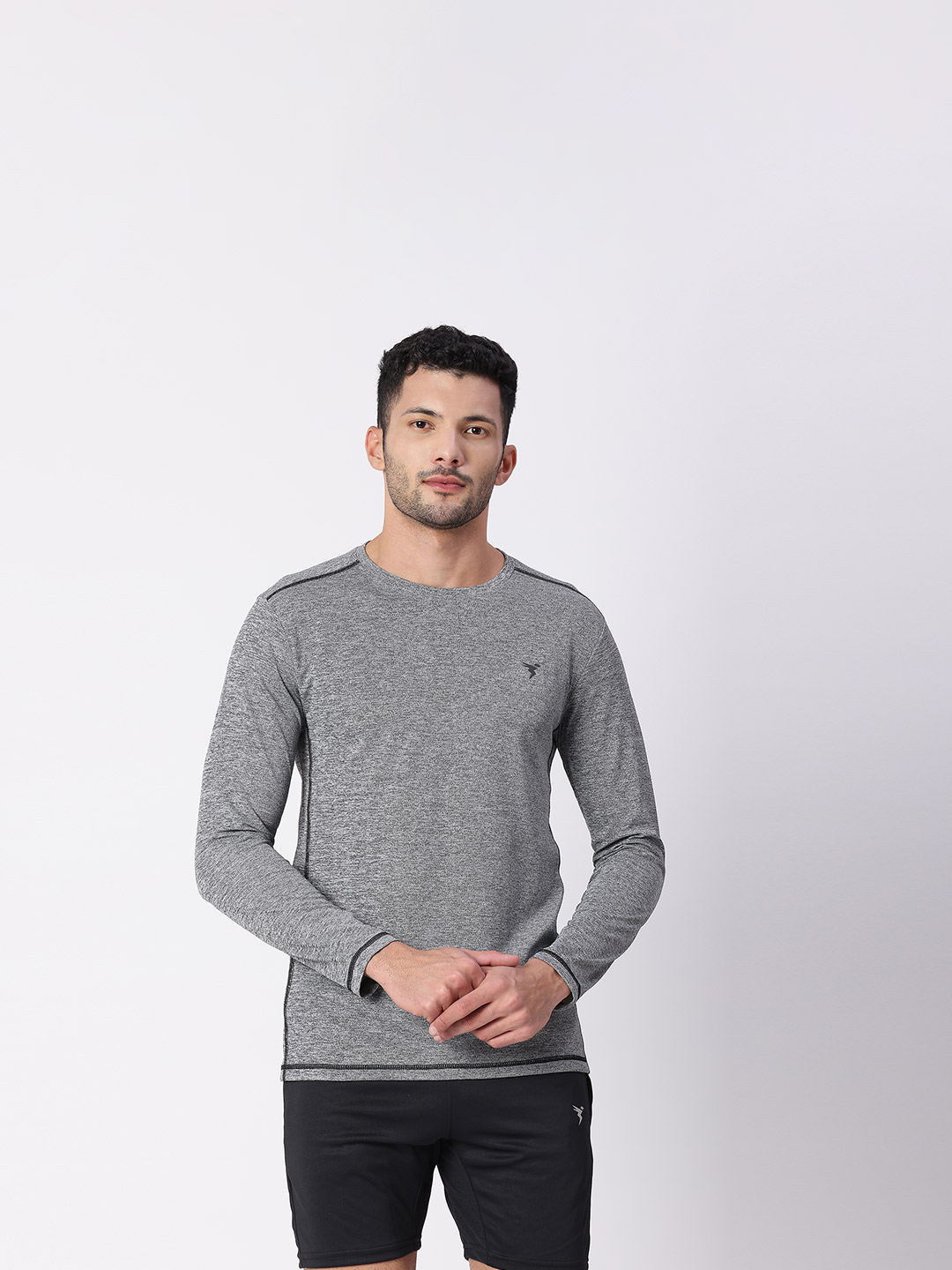 Technosport Men Grey Melange Dyed Round Neck Active Odour-free T-Shirt (1)