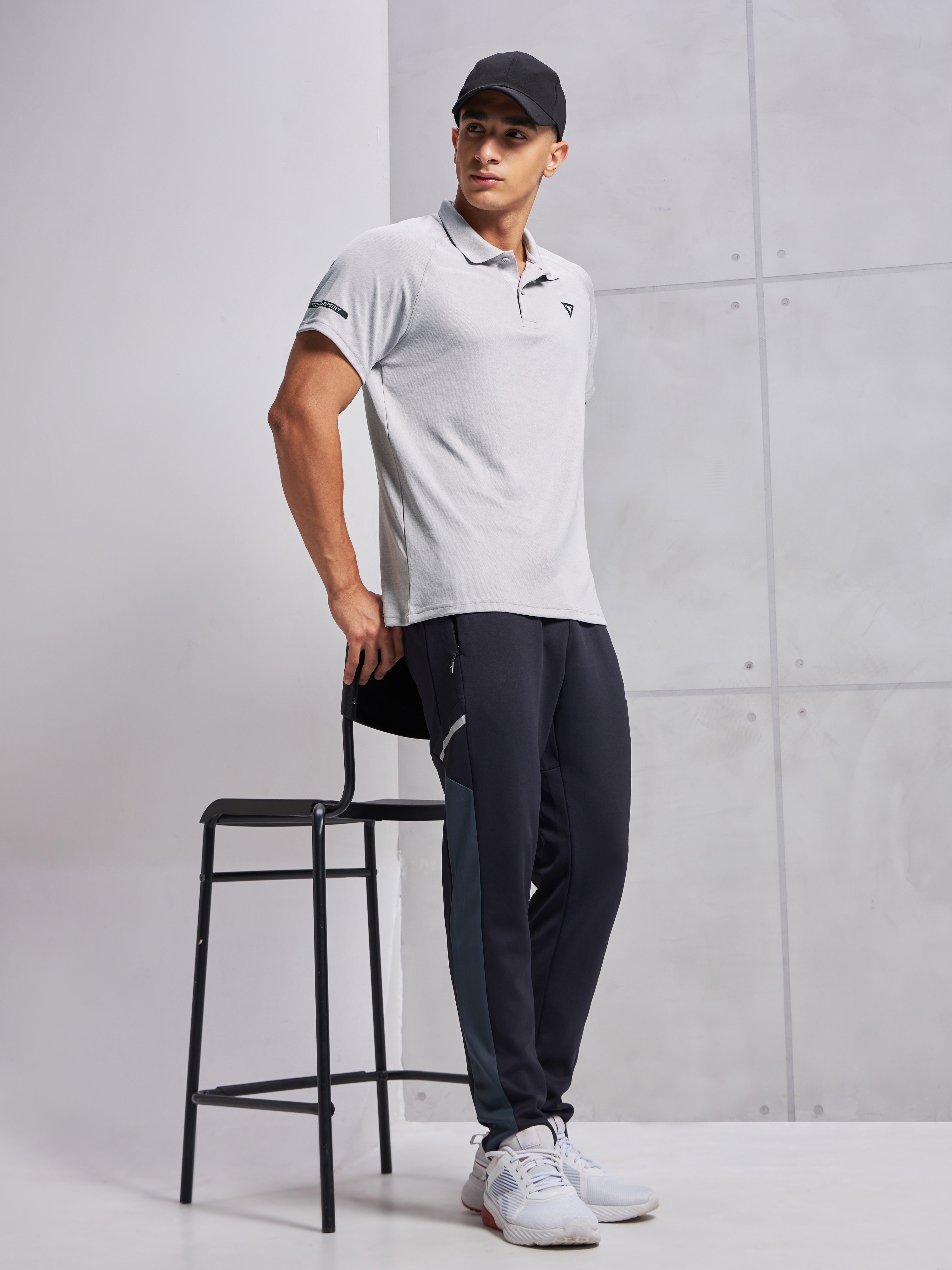 Technosport Men Grey Polo Collar Half Sleeves Slim Fit T-Shirt (5)