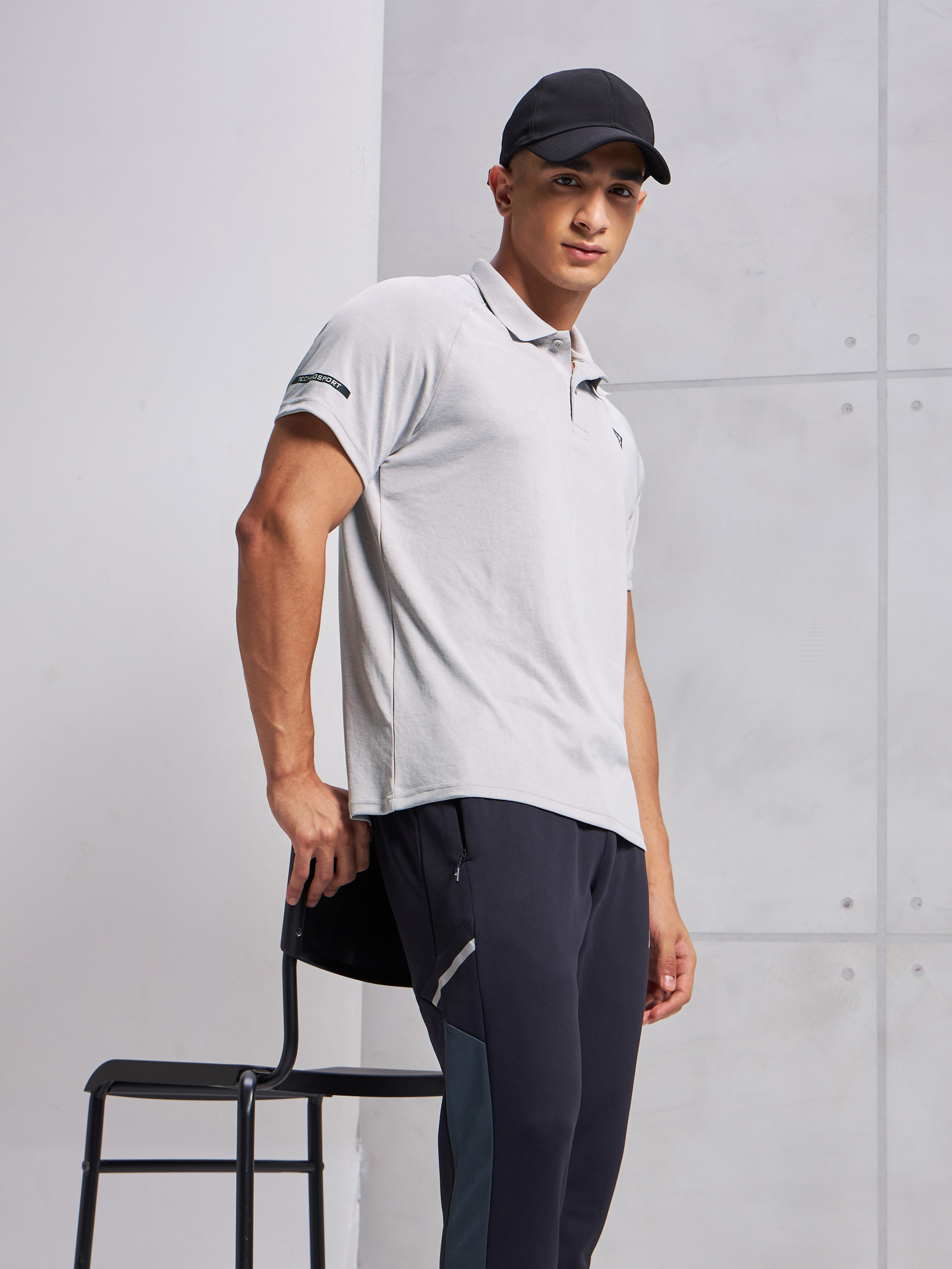 Technosport Men Grey Polo Collar Half Sleeves Slim Fit T-Shirt (6)
