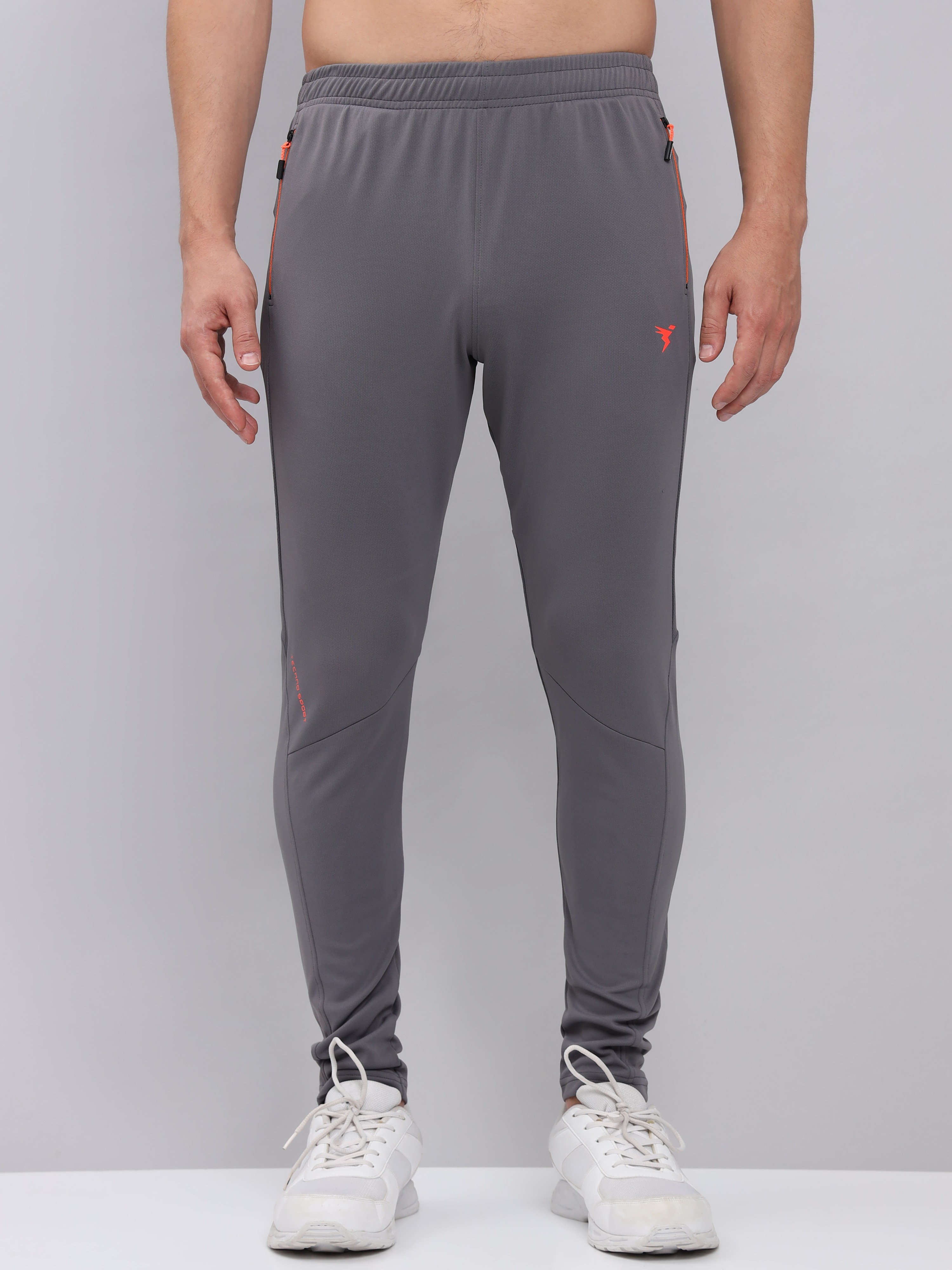 Men Grey Solid Mid-Rise Slim Fit Polyester Training Track Pants